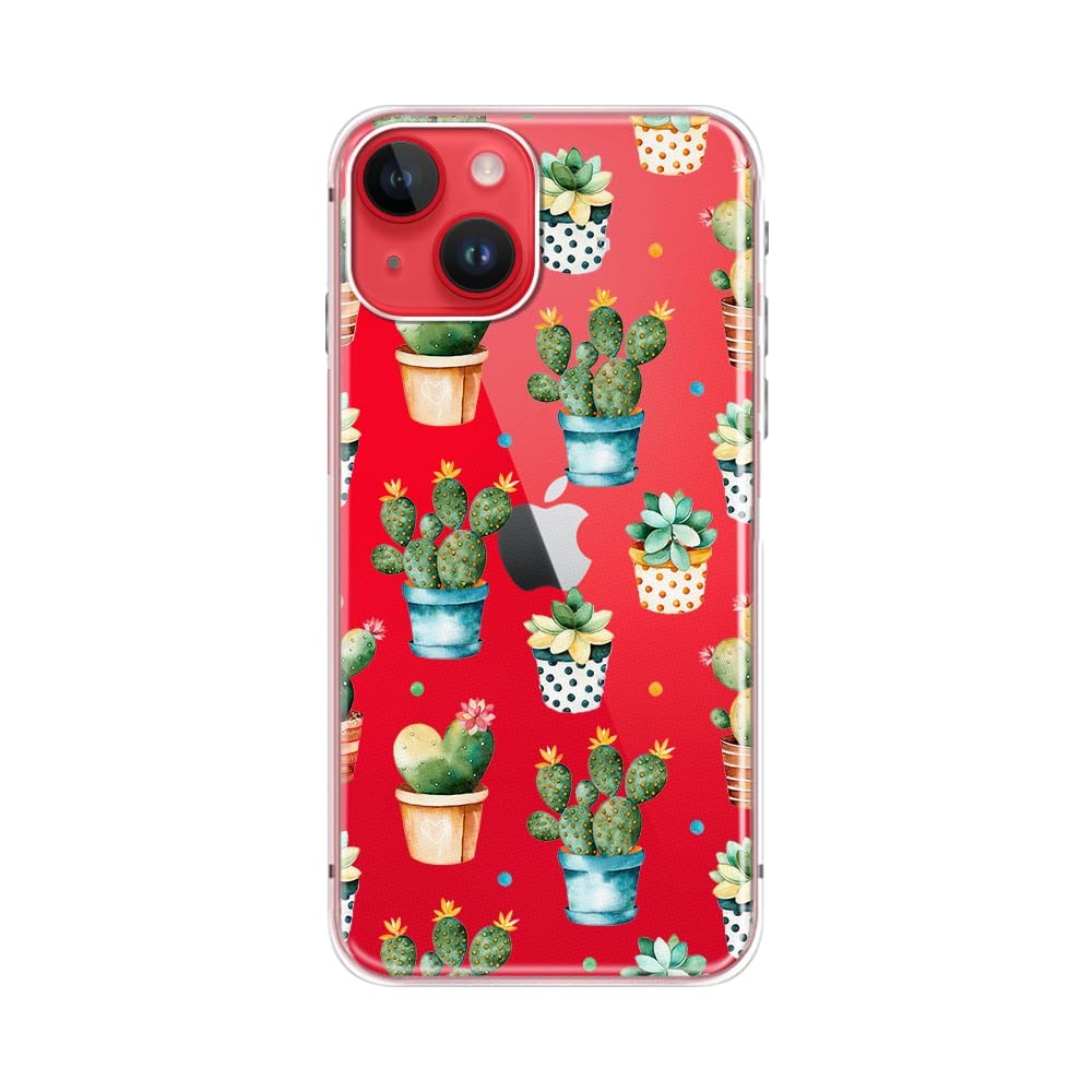 Blingy'S For Iphone 14 Case, Cute Cactus Pattern Fun Floral Succulents Design Transparent Soft Tpu Protective Clear Case 6.1 Inc