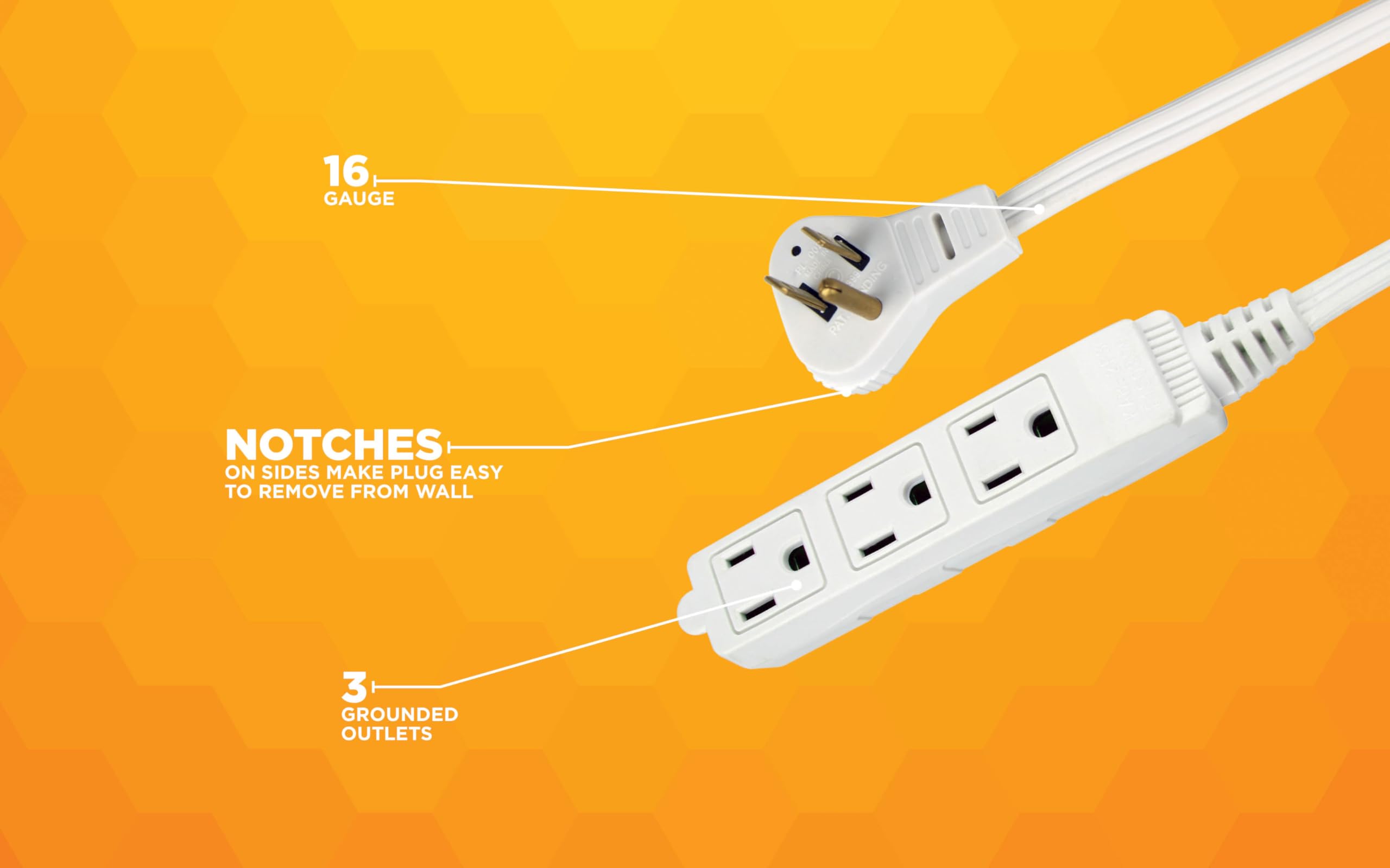Woods Slimline 2232 Angled Flat Plug Extension Cord, Space Saving Flat Design, 3 Grounded Outlets, 13 Foot, 13 Amps, 1625 Watts,