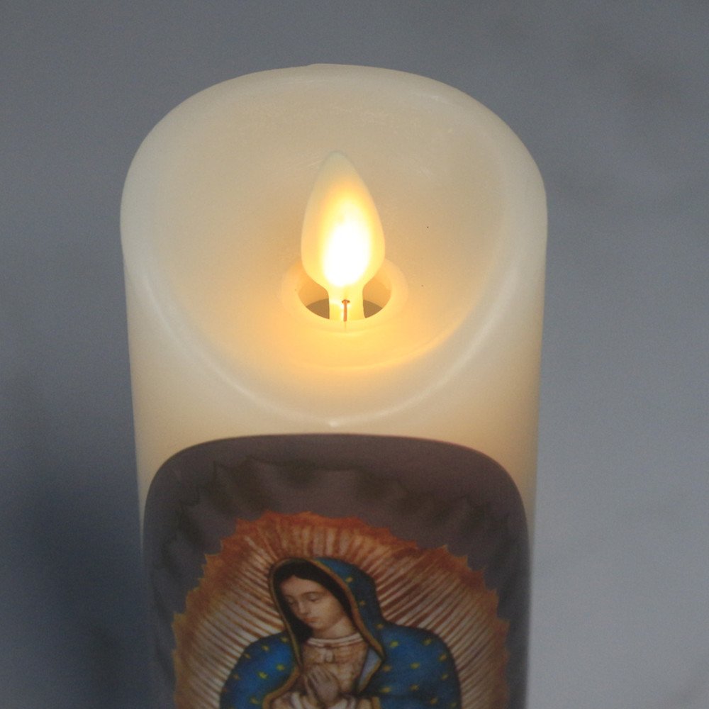 Nonno & Zgf Moving Wick Flameless Our Lady Of Guadalupe Prayer Candle, Real Wax, Virgin Mary Devotion Battery Operated Pillar Ca