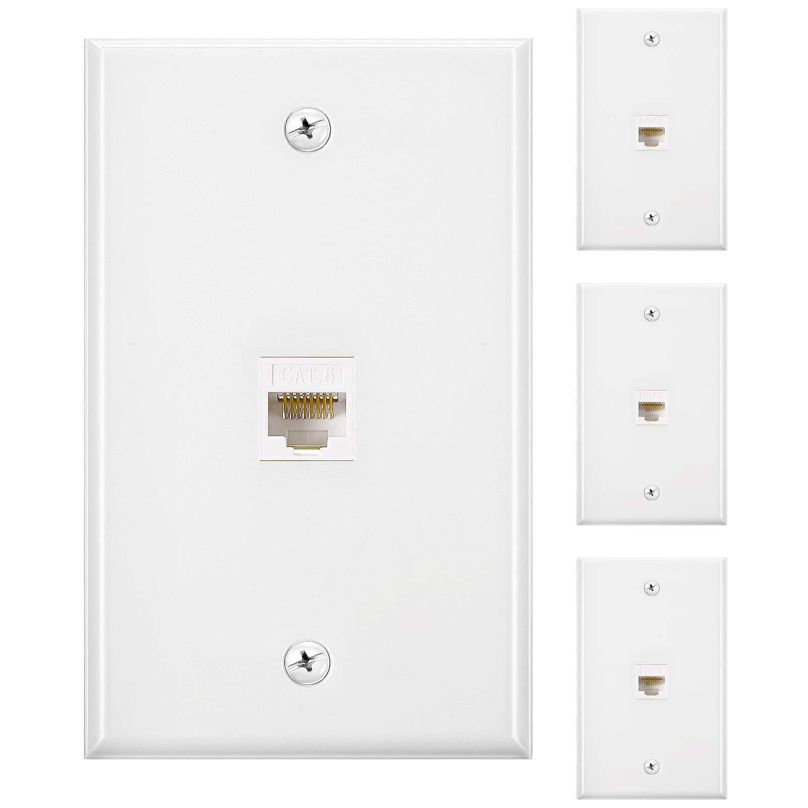 4 Pack Ethernet Wall Plate With Single Port, Rj45 Cat6 Female To Female Jack Inline Coupler Plates Ethernet Cable Faceplates (Wh