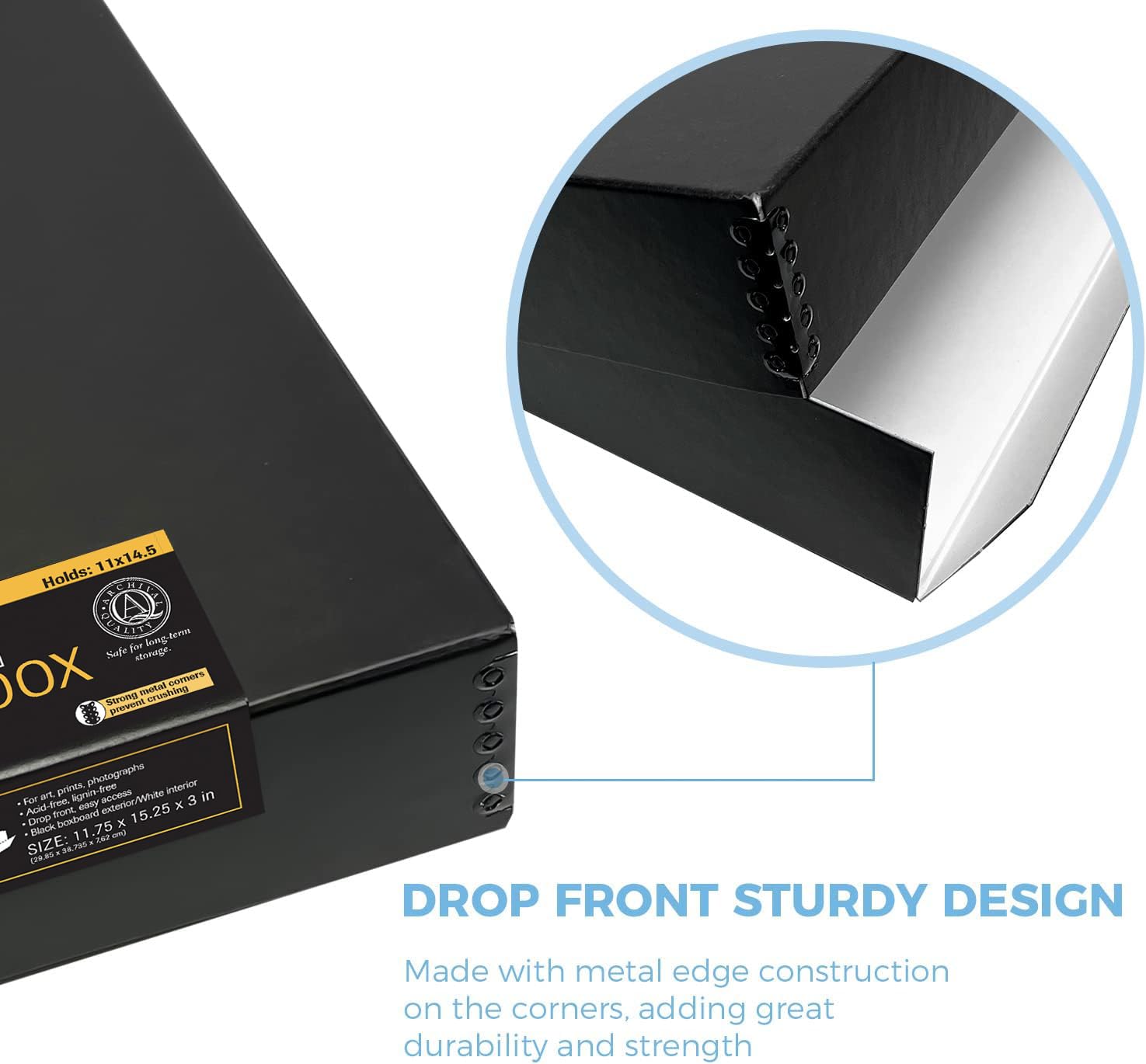 Lineco, 11X14 Black Museum Archival Storage Box, Drop Front Design, 11.75X15.25X3 In, Acid Free With Metal Edge, Preserves Picture Longevity, Organize Photos Documents, Crafts, Diy, 2 Pack