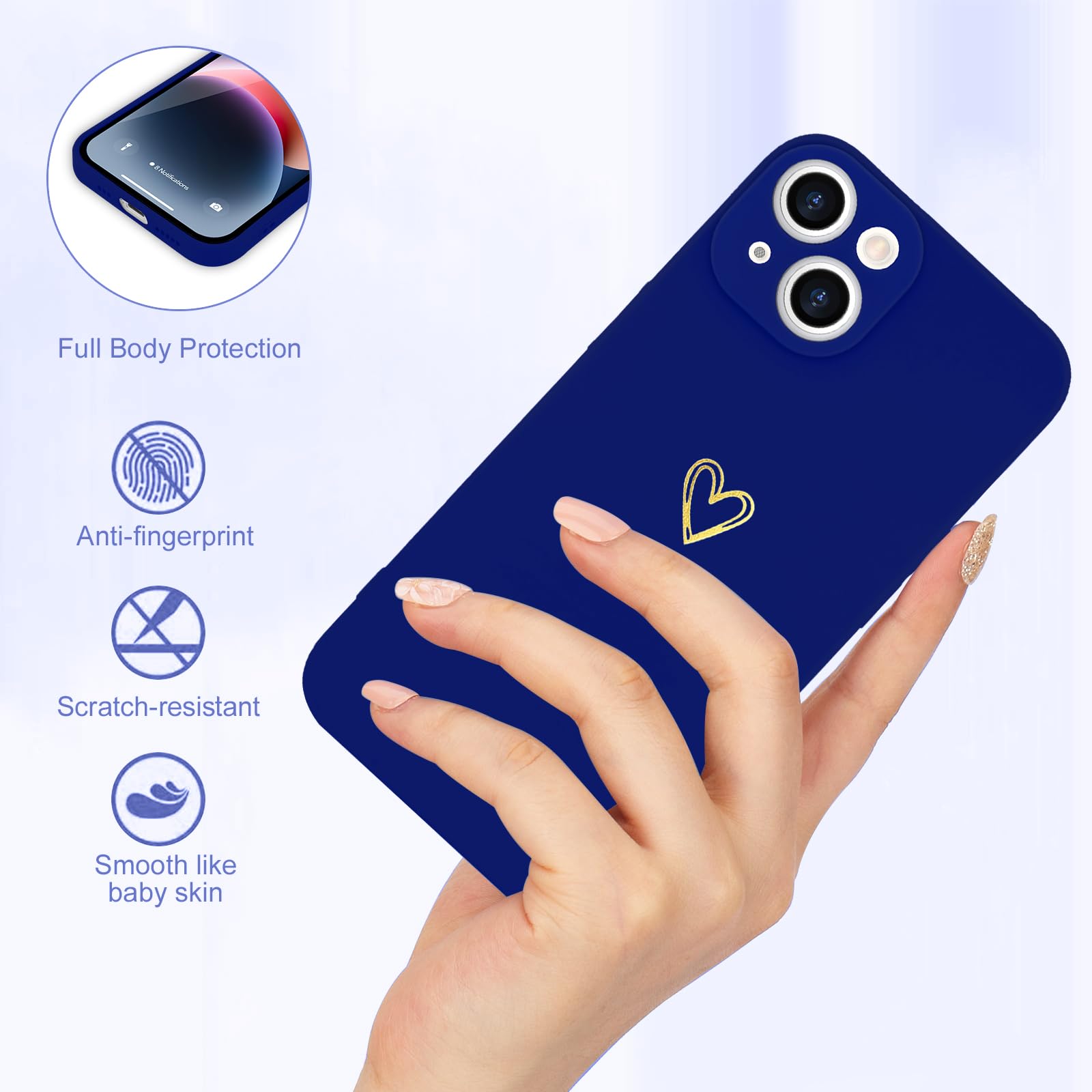 Wirvyuer For Iphone 14 Case Cute Heart Pattern Soft Shockproof Slim Protective Silicone Phone Case Cover For Women Girls, Klein