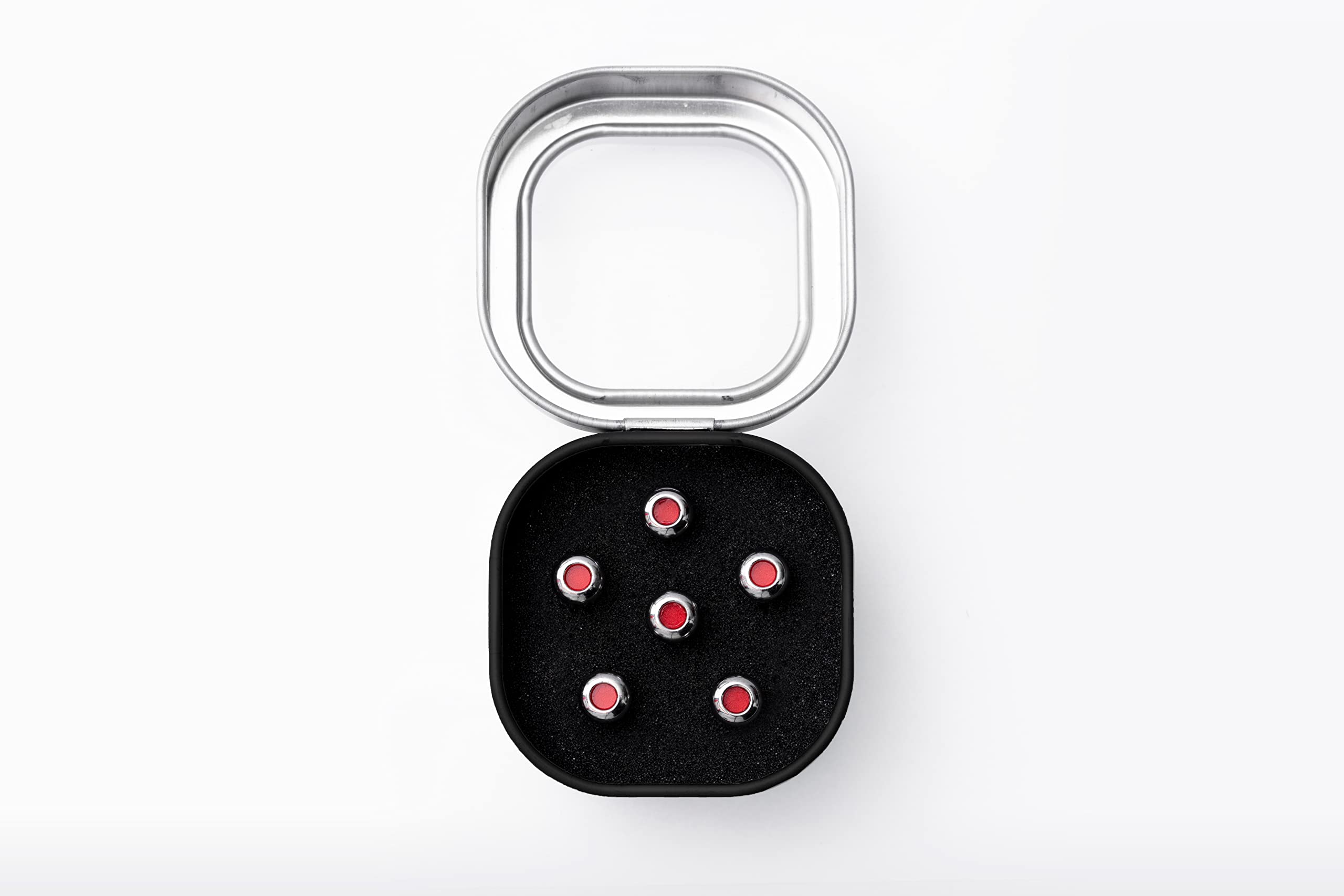 Martin Guitar Luxe By Martin Acoustic Guitar Bridge Pins, Acoustic Guitar Bridge-Pin Set, Chrome With Red Inlay, 6 Pins Per Pack