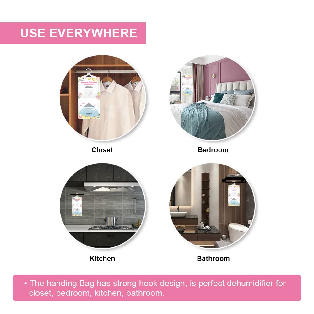 Canager Hanging Moisture Absorber, Lemon Rose Moistureproof Hanging Bag,Dehumidifier Bag (8 Packs) Hanging Closet Dehumidifier B
