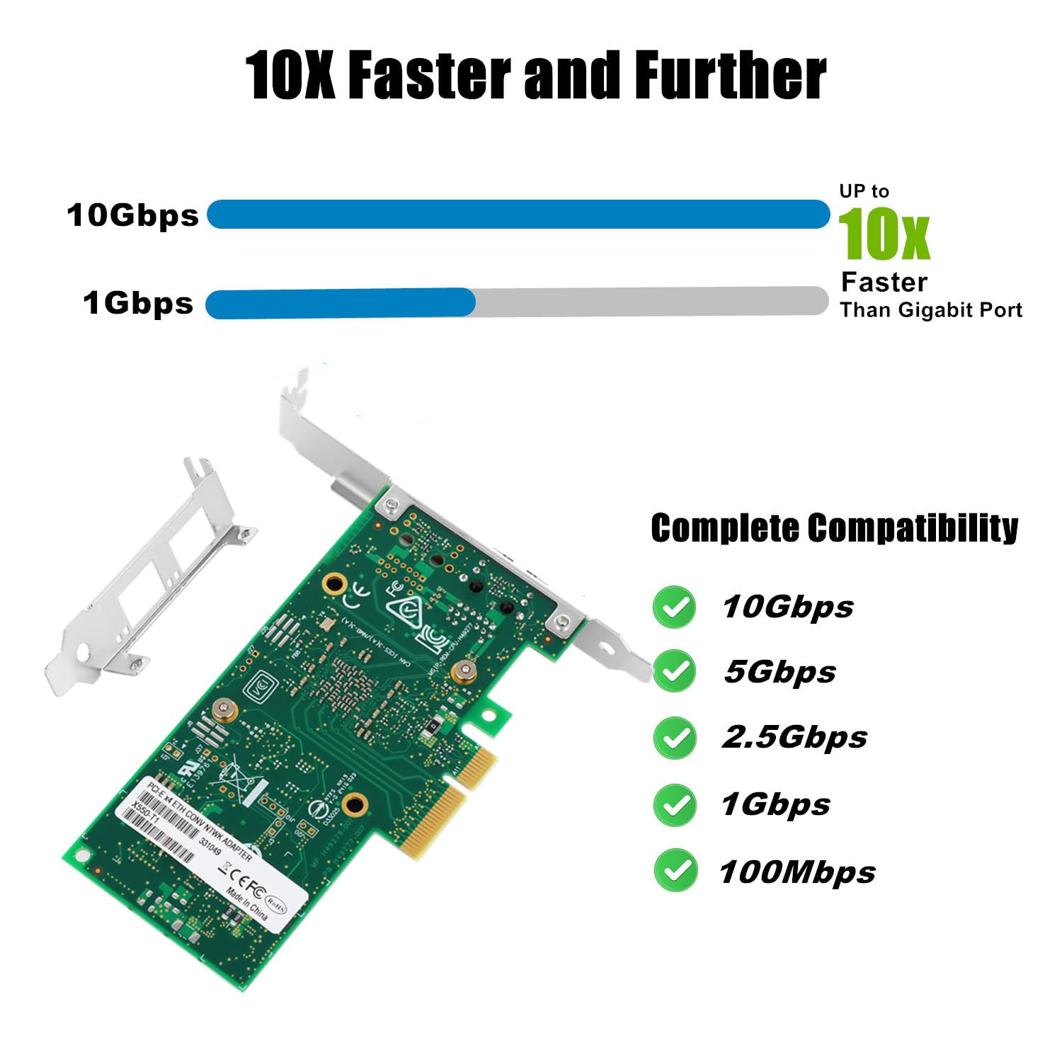 10Gb Pci E Nic Network Card For Intel X550 T1, 10Gb/ 5Gb/2.5Gb/1Gb Ethernet Converged Adapter(Nic/Cna), Single Copper Rj45 Port