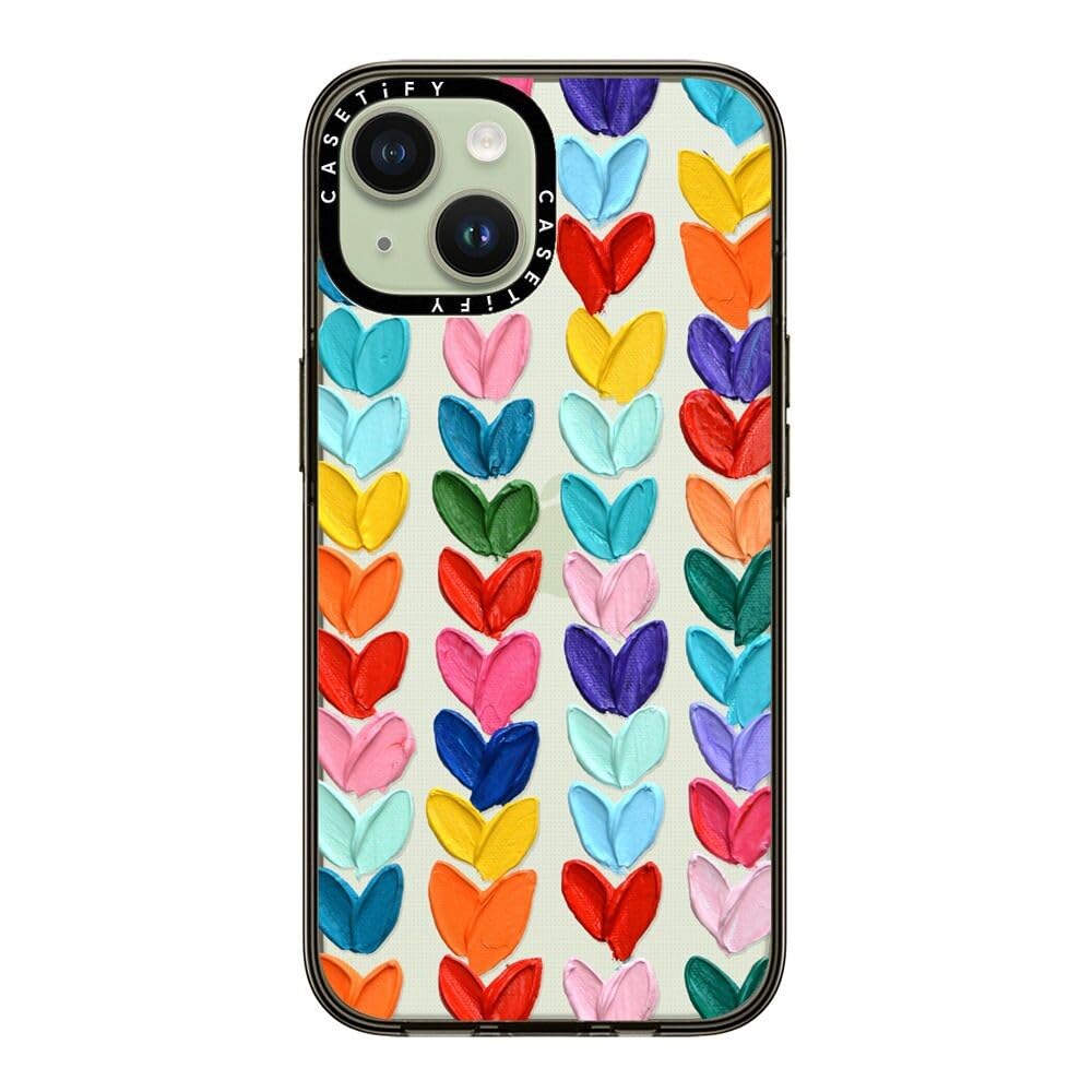 Casetify Compact Case For Iphone 15 [2X Military Grade Drop Tested / 4Ft Drop Protection]   Clear Polka Daub Hearts   Clear Blac