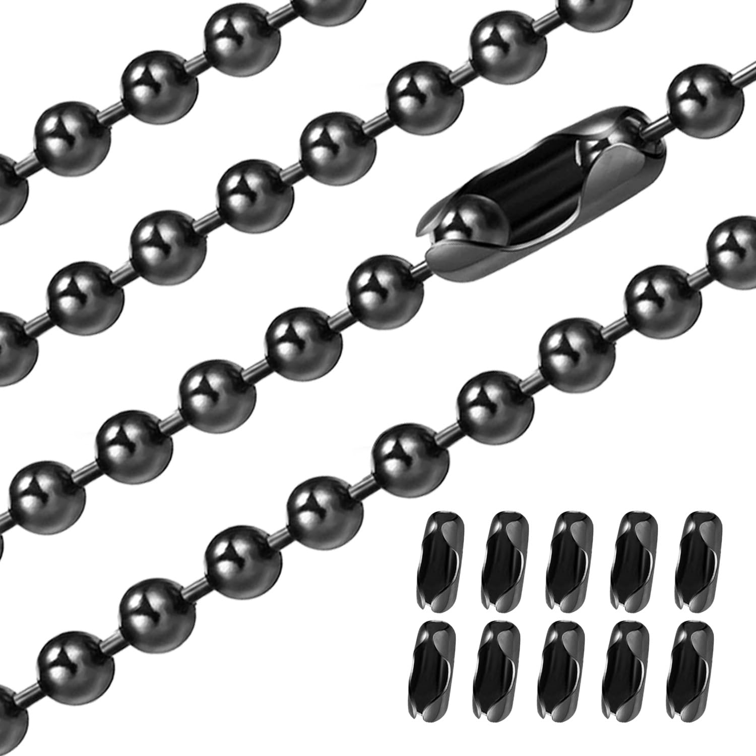 Dotlite Black Ceiling Fan Pull Chain, 120'' Extra Long Rust Proof 3Mm Beaded Ball Light Pulls Extension Chains With 20Pcs Connec