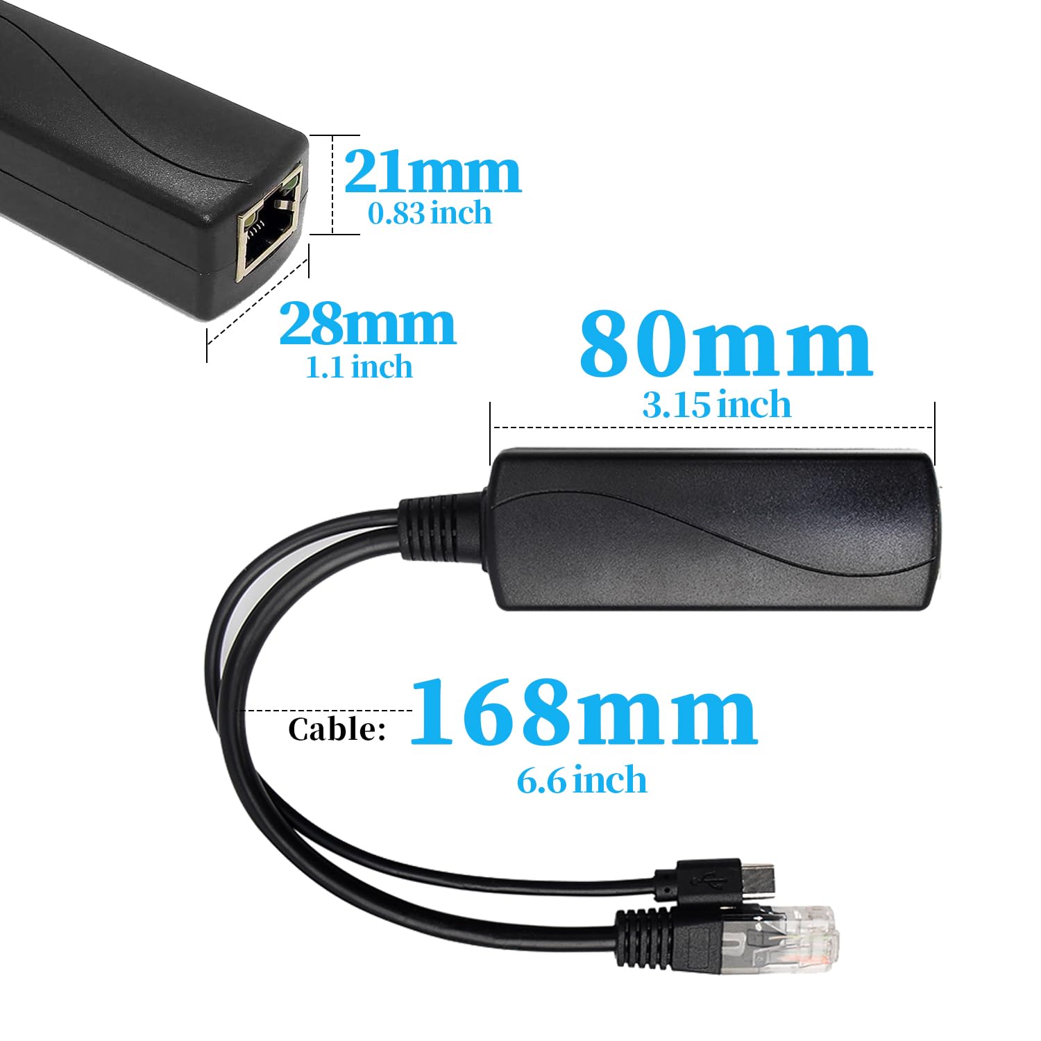REVODATA 2.5G Type C PoE Splitter 5V/4A 20W IEEE802.3af/at
