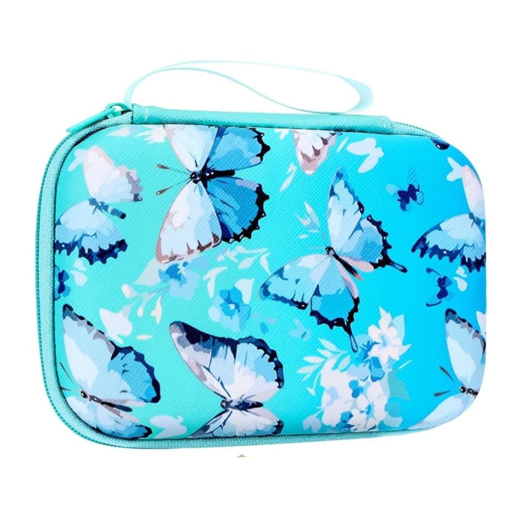 Lp External Hard Drive Portable Carrying Case, Blue White Butterfly
