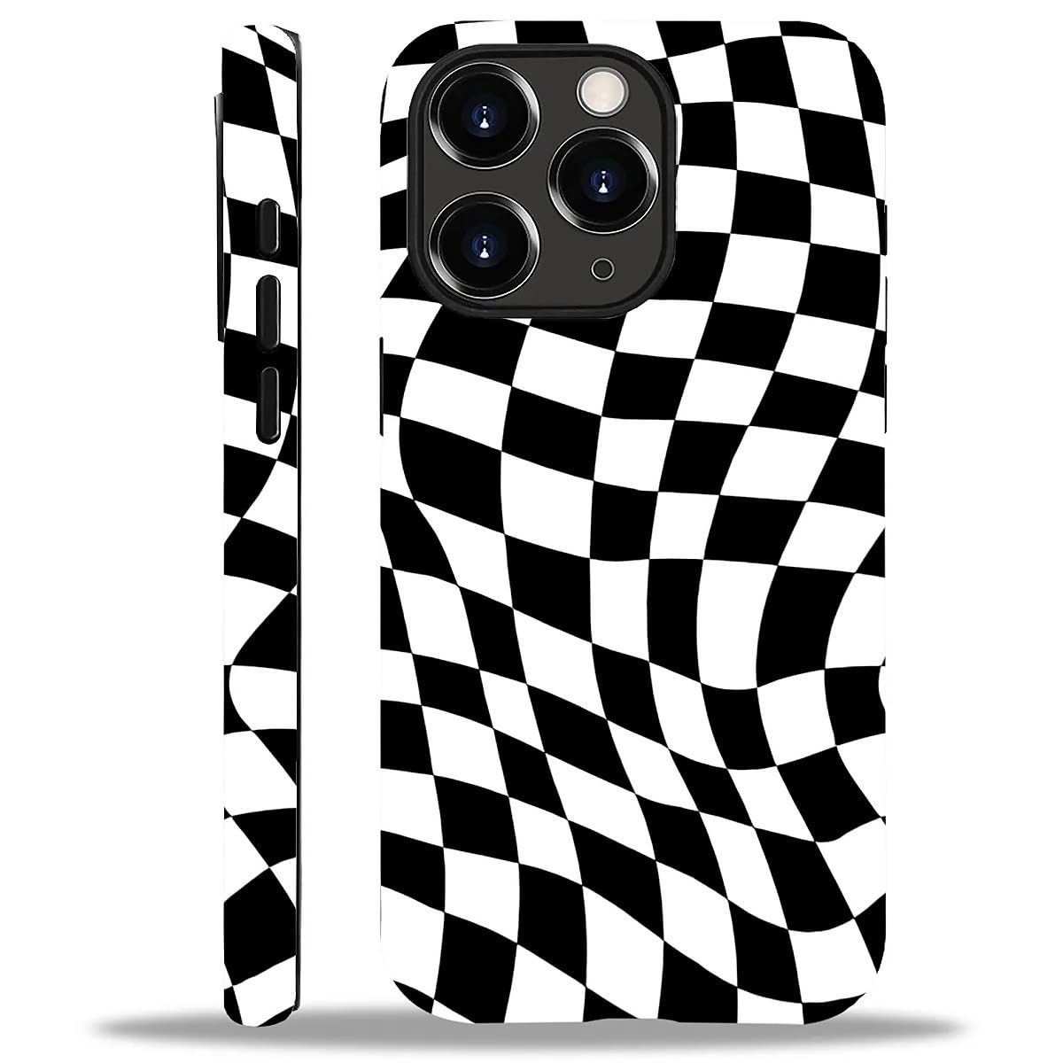 WANKBLC Compatible with iPhone 11 Pro Max Matte Case, Twisted Black White Checkered Pattern for Girl Full Body Design Soft Silic