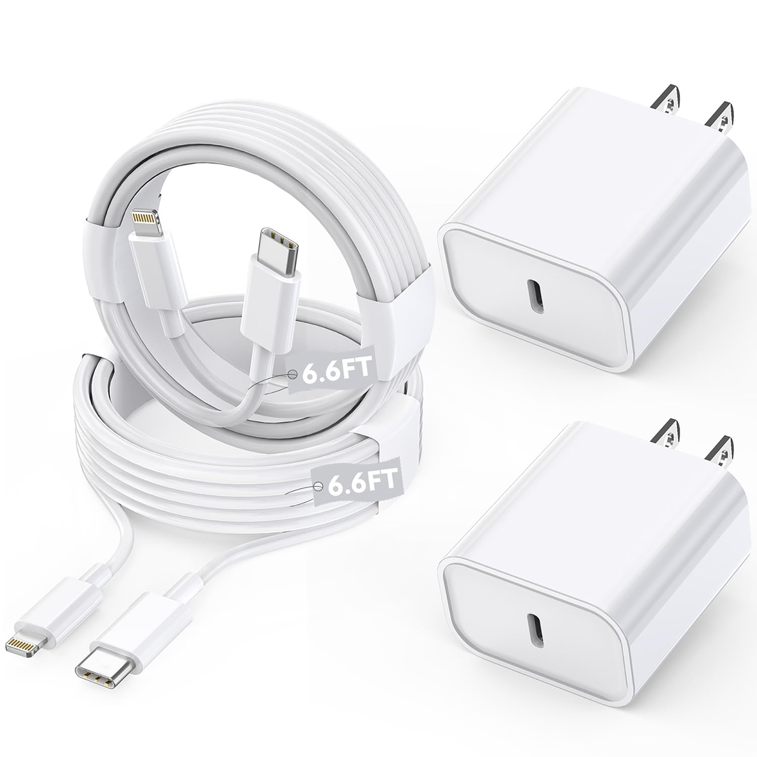 Long Apple Iphone Fast Charger [Apple Mfi Certified] 2Pack Pd Type C Wall Charger Fast Charging Apple Adapter 6.6Ft Usb C To Lig