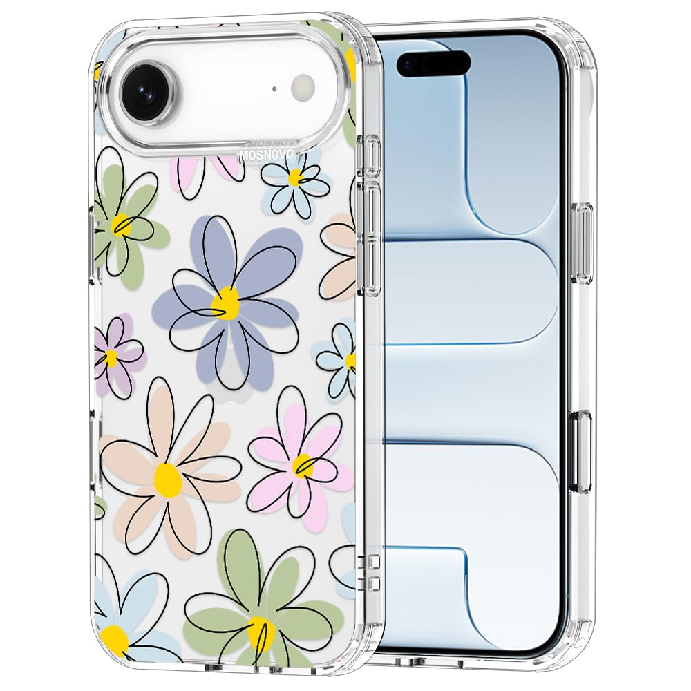 MOSNOVO for iPhone Air Case | Military Grade 6.6ft Drop Tested | Camera Control | Clear with Linear Blooms Design