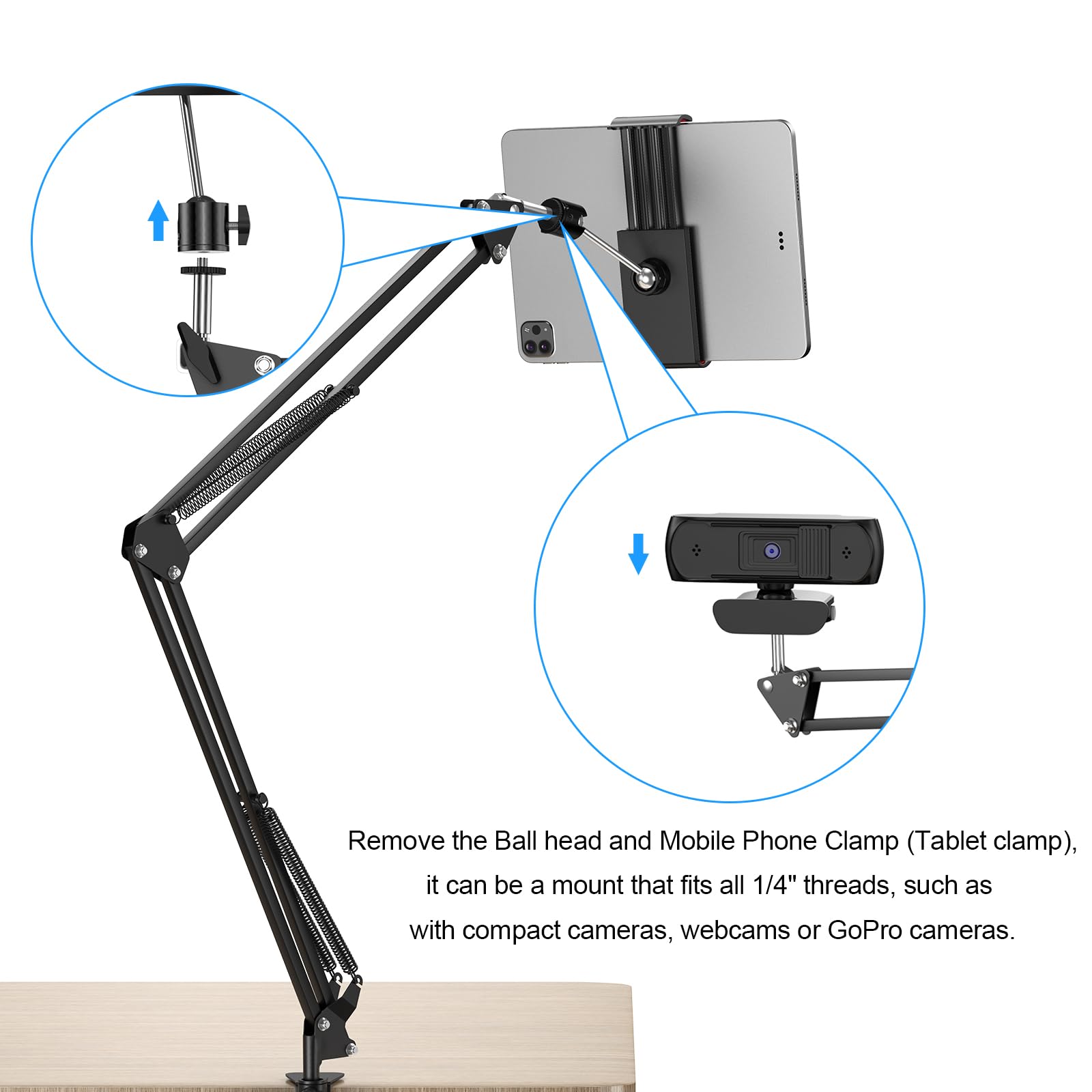 Anivia Overhead Video Stand Phone Holder Articulating Arm Phone Mount,Articulating Phone Stand Tablet Table Top Scissor Boom Arm