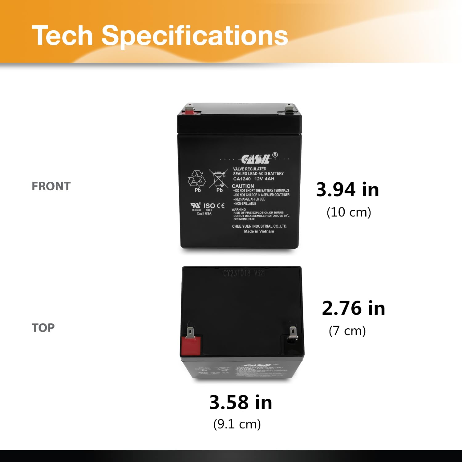 Casil Ca1240 Genuine 12V 4Ah Sla Alarm Battery (2 Pack)