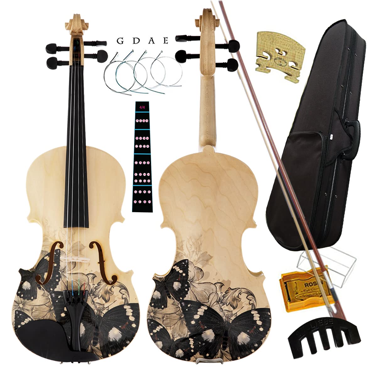 Aliyes Distinctive Artistic Violin Set Designed For Beginners/Students/Kids/Adults With Hard Case,Bow,Extra Strings (4/4/Full Si