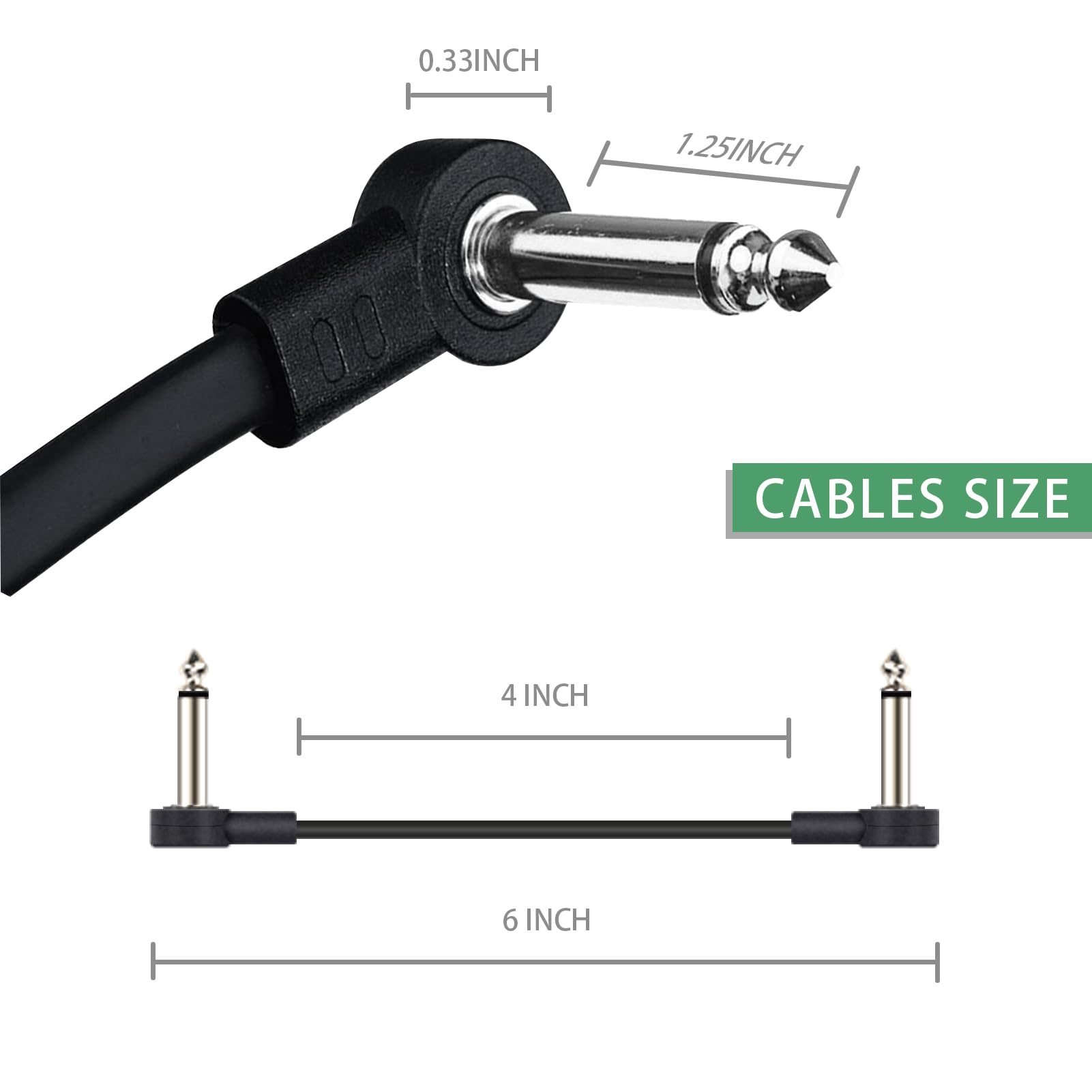 Goghost 4 Inch Guitar Patch Cables 6 Pack, 1/4'' Ts Right Angle Effect Pedal Flat Cables, Black