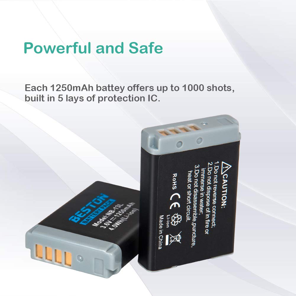 Beston 2 Pack Nb 13L Battery Pack And Rapid Usb Charger For Canon Powershot Sx620 Hs, Sx720 Hs, Sx730 Hs, Sx740 Hs, G1 X Mark Iii, G5 X, G7 X, G7 X Mark Ii, G9 X, G9 X Mark Ii Cameras