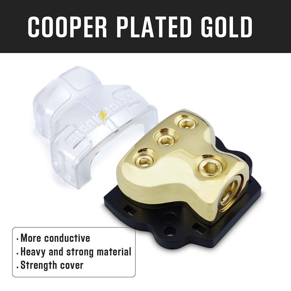 Leigesaudio 0/2/4 Gauge In 4/8/10 Gauge Out Copper Amp Power Distribution Block For Car Audio Splitter (3 Way)