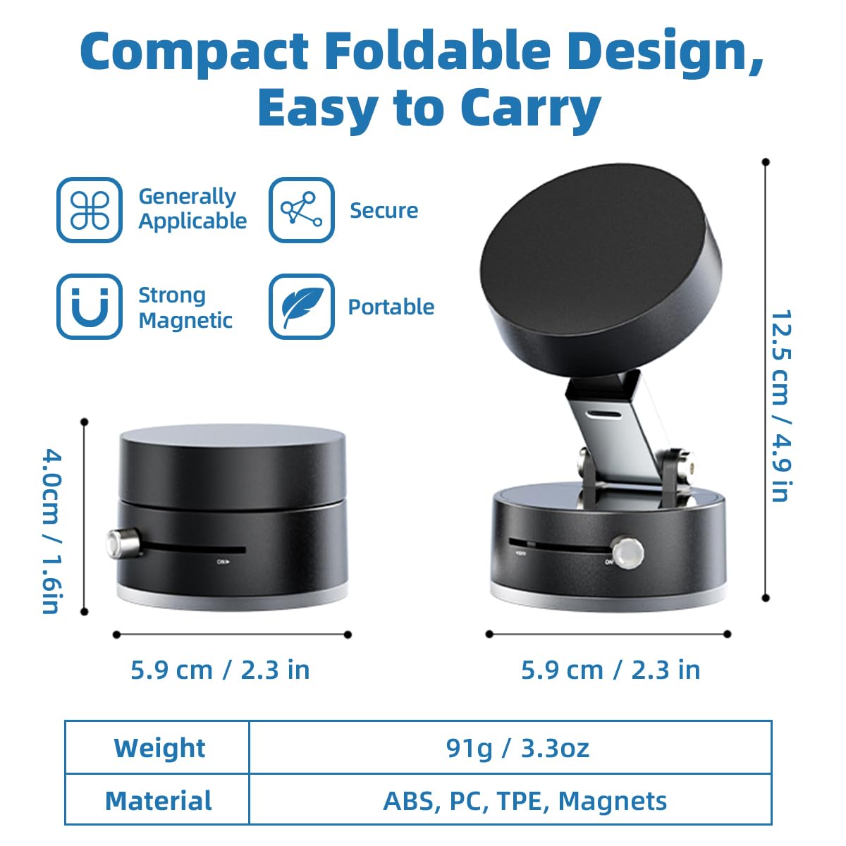 Auksky Vacuum Magnetic Phone Holder - 360 Rotatable, Foldable Car Mount With Windshield Suction Cup & Metal Ring Compatible With