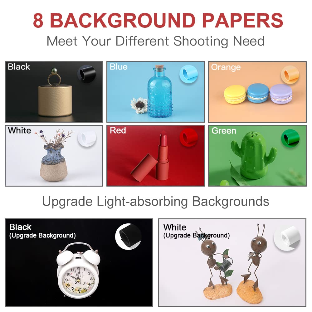 Fositan Photo Light Box, Upgrade 8 Backdrops Photo Studio Box, 20''/50Cm Adjustable Brightness Portable Folding Shooting Tent, T