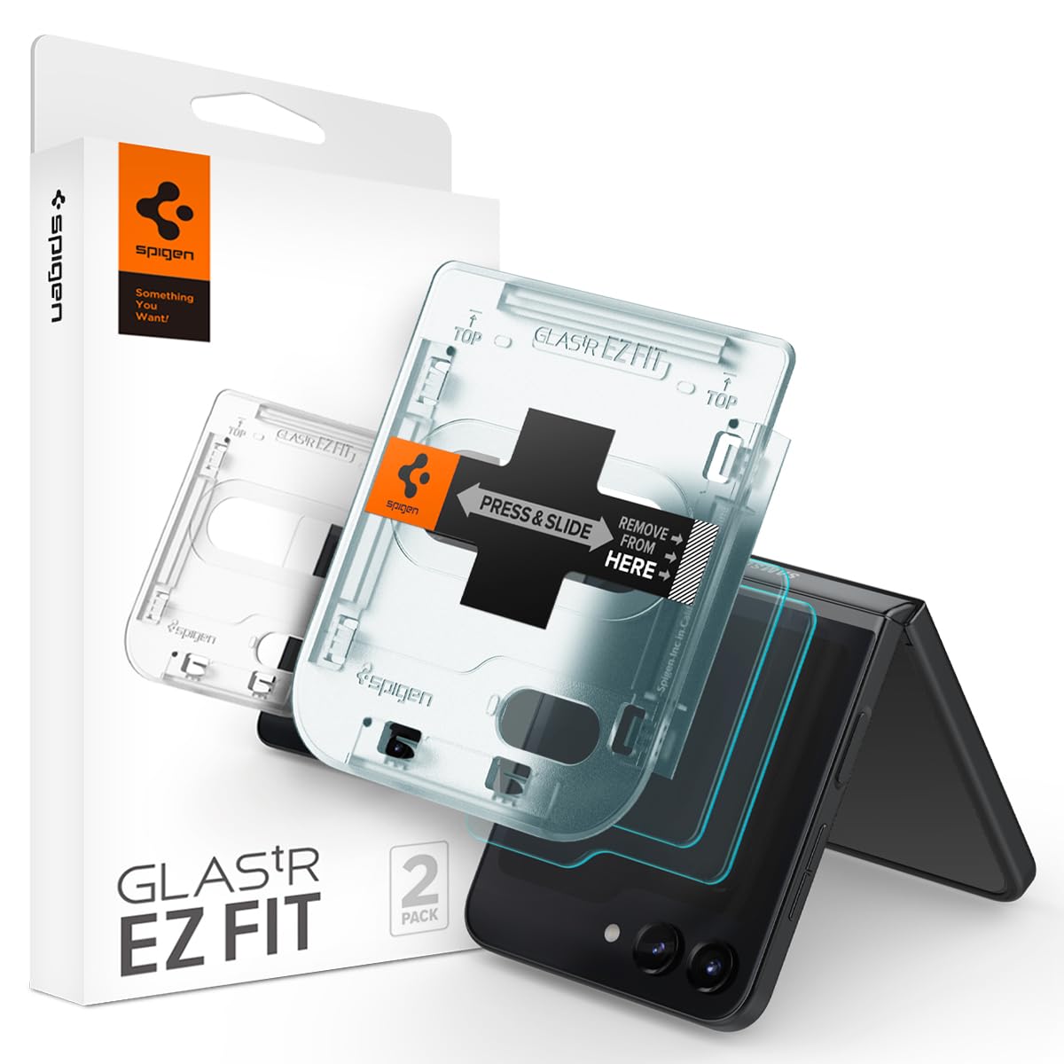 Spigen Tempered Glass Screen Protector [Glastr Ez Fit] Designed For Galaxy Z Flip 5 [2 Pack]
