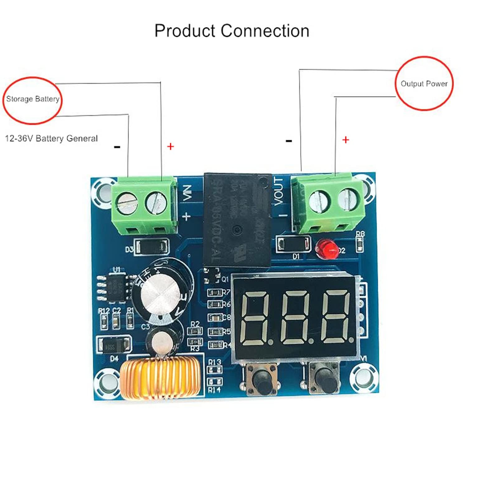 12 36V Low Voltage Digital Protector Disconnect Switch Cut Off Lithium Battery Over Discharge Protection Module Pack Of 2
