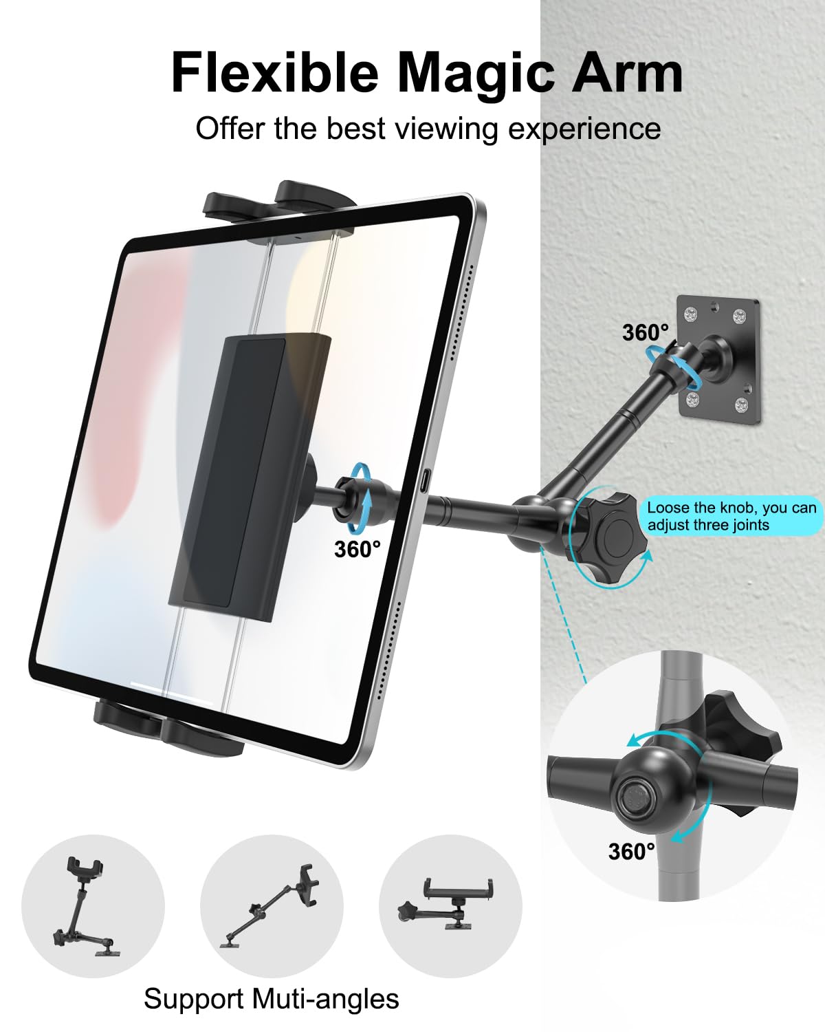 Dosvsi Tablet Wall Holder, Metal Magic Arm Tablet Wall Mount, Drill Base Phone Wall Stand For Kitchen/Office/Kiosk, Fits Ipad Pr