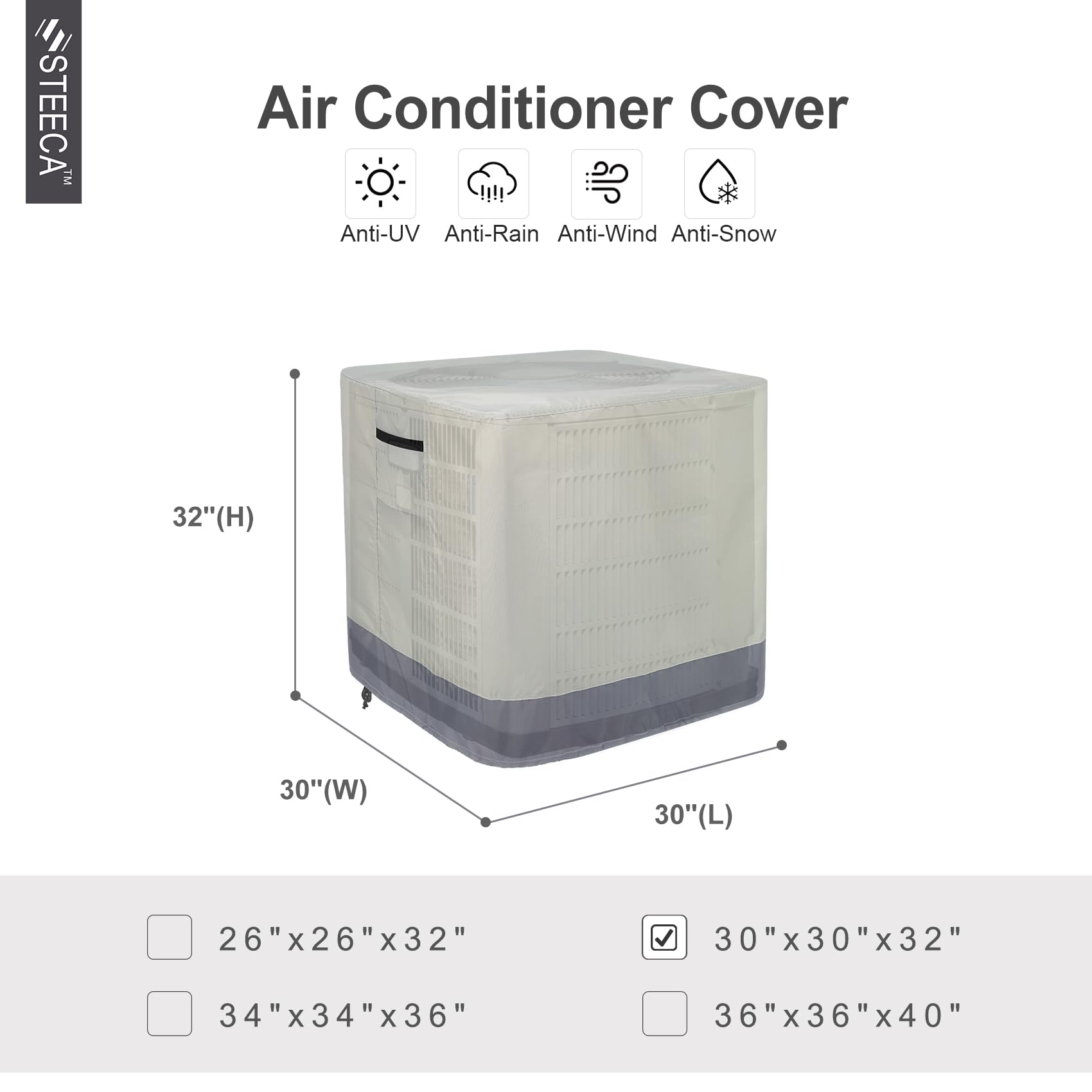 Steeca Air Conditioner Cover For Outside Units, Outdoor Waterproof Square Central Ac Cover Fits Up To 30L X 30W X 32H Inch