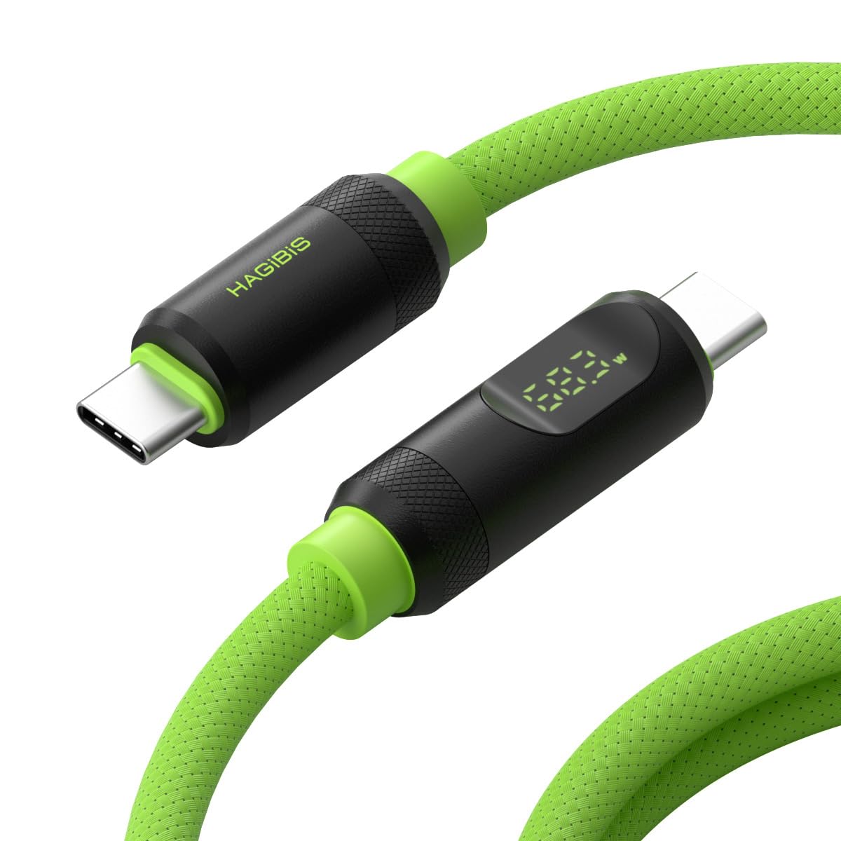 Hagibis Usb 4 Cable, Led Display Usb C 240W Fast Charging Cable With 8K@60Hz 40Gbps Data Transfer Thunderbolt 4/3 Video Cord For Iphone 16 15 Pro Max, Ipad, Macbook Pro Air (Braided, Green, 3.3Ft)