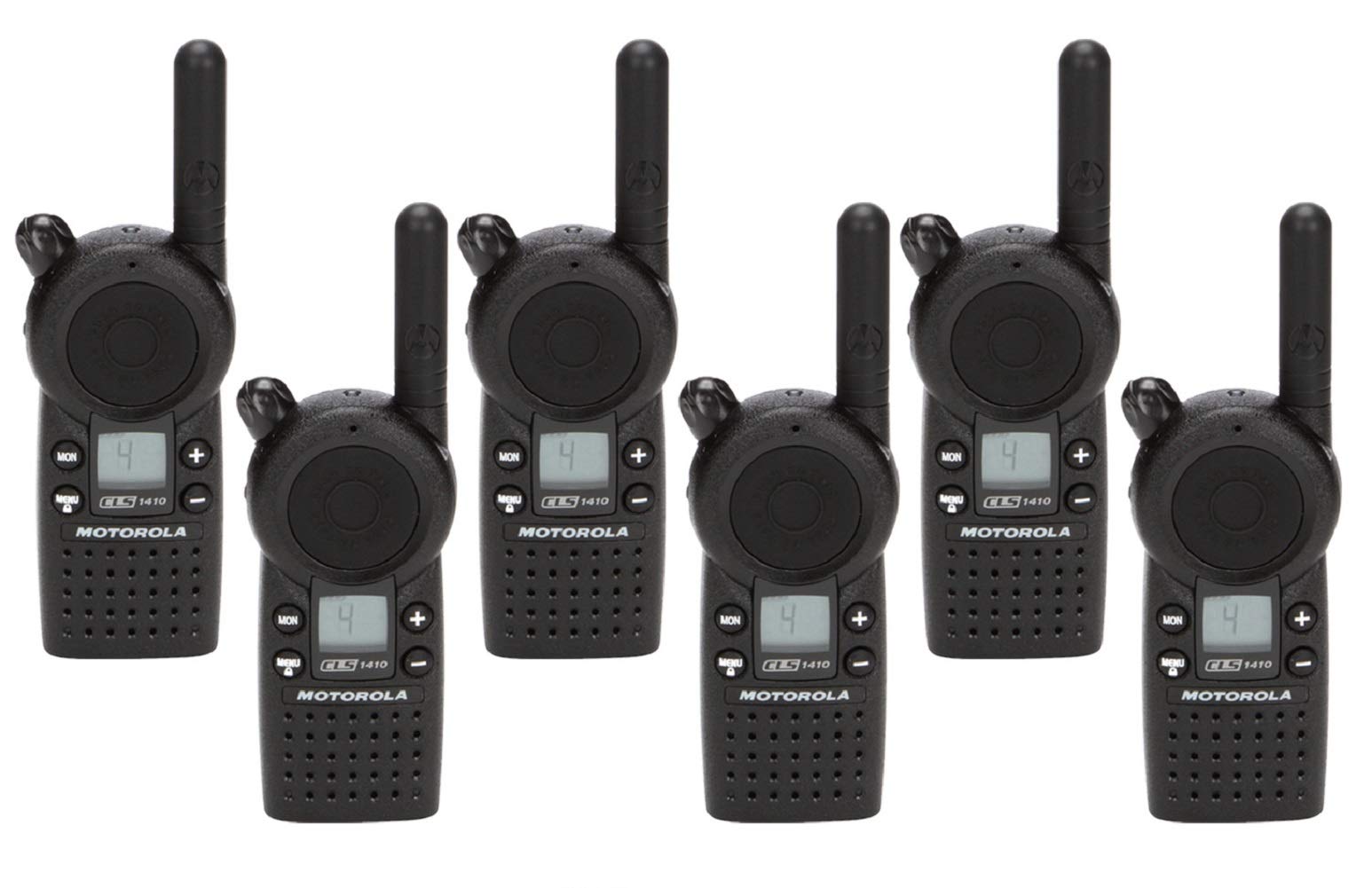 6 Pack Of Motorola Cls1410 Walkie Talkie Radios With Headsets & 6 Bank Charger
