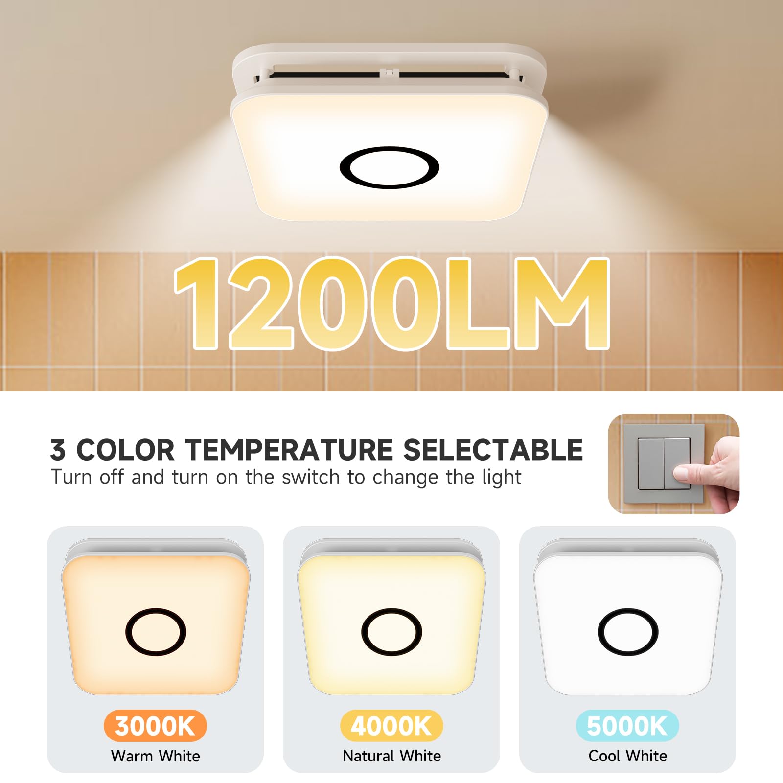 2-In-1 Bathroom Exhaust Fan With Light, 32W Quiet Vent Fan - 130 Cfm & 1.5 Sones, 1200Lm Led Light - 3000K/4000K/5000K Adjustabl