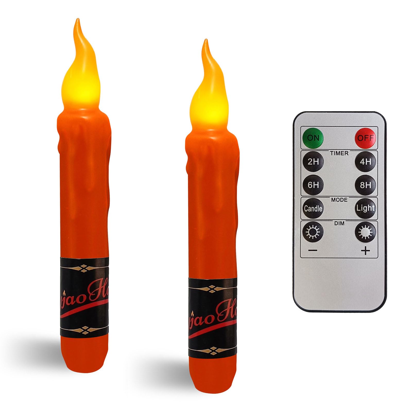 NjaoHoo Real Wax LED Flameless Fall Short Taper Candles with Remote, 6.7 Inches Orange Candlesticks, Dripless Battery Operated F