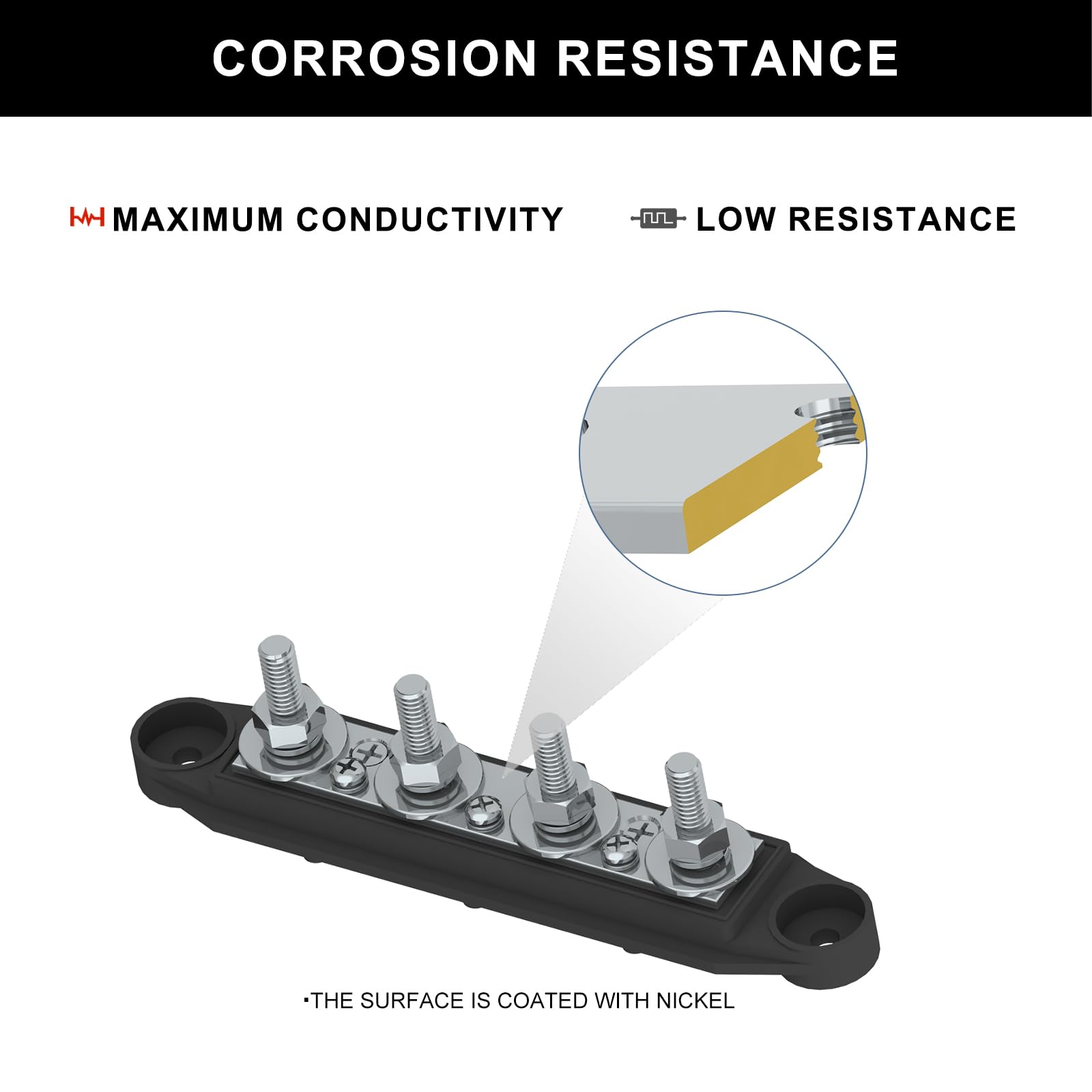 Bus Bar 250A 12V Power Distribution Block With 5/16'' (M8) 4 Posts Terminals Block With Cover For Automotive, Marine, Battery Sy
