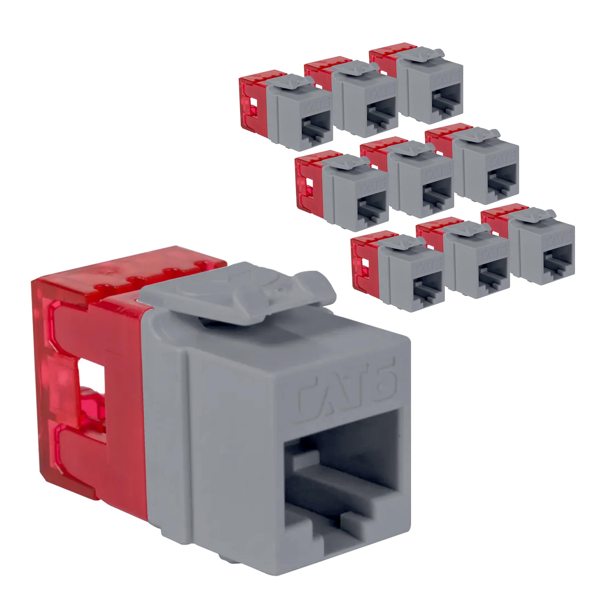 ICC CAT6 Keystone Jack with Slim Profile 180 Degree Punch Down, RJ45 UL Listed PoE++ TAA Compliant for Wall Plate or Patch Panel, Works with JackEasy Termination Tool, Gray 10 Pack