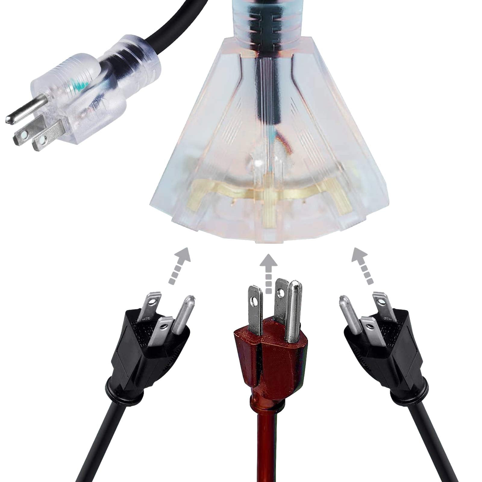 25 Ft 12/3 Extension Cord Heavy Duty Black 3 Outlet Indoor/Outdoor Sjtw Lighted 12 Gauge Grounded Power Cable ,12Awg 15 Amp, 187