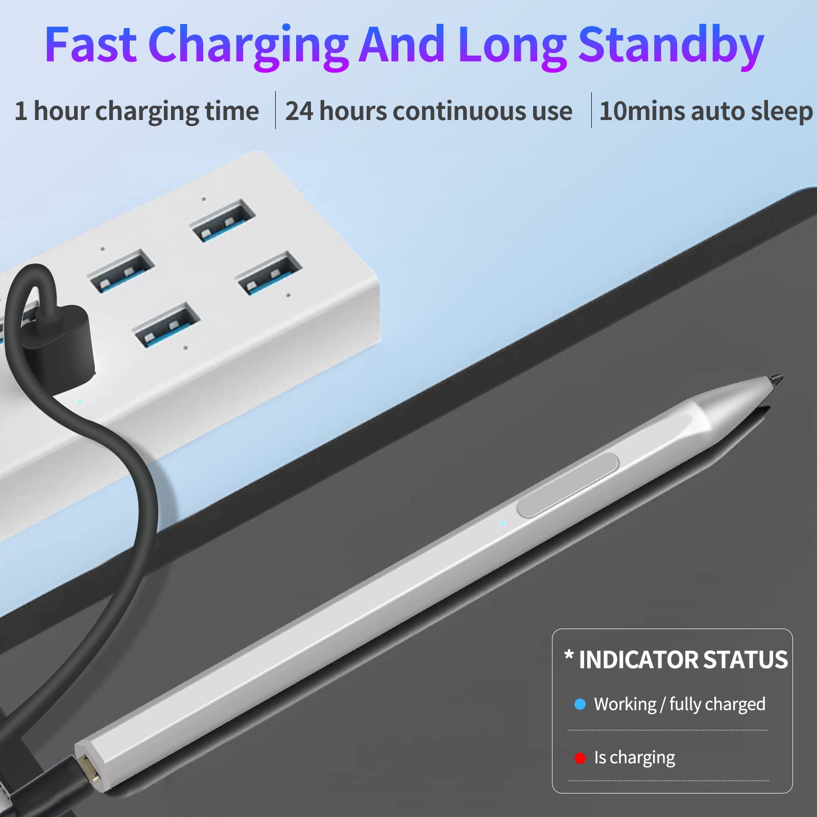 Sss      Grgb Stylus For Microsoft Surface Pro9/8/7/6/5/4/3/X Surface Laptop/Book/Studio Surface 3/Go/Go2/Go3, 4096 Pressure Sen