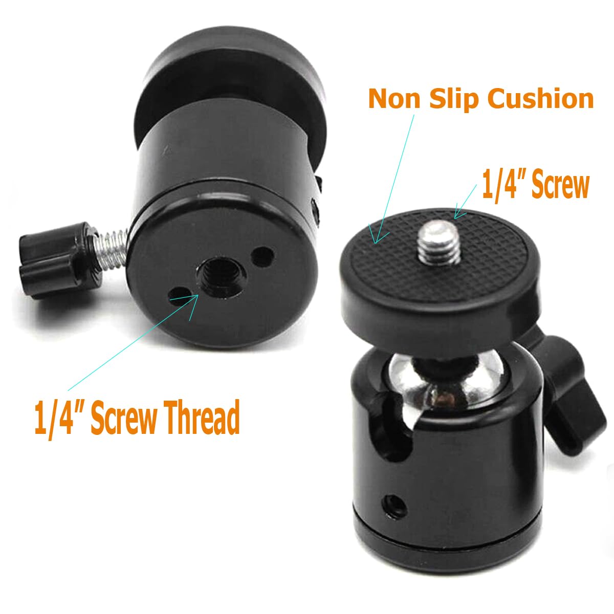 2 Pcs 360 Rotating Swivel Mini Ball Head Ballhead With 1/4 Screw, Mount Bracket Holder Tripod, Aluminium Alloy 2.5Oz Light Weigh