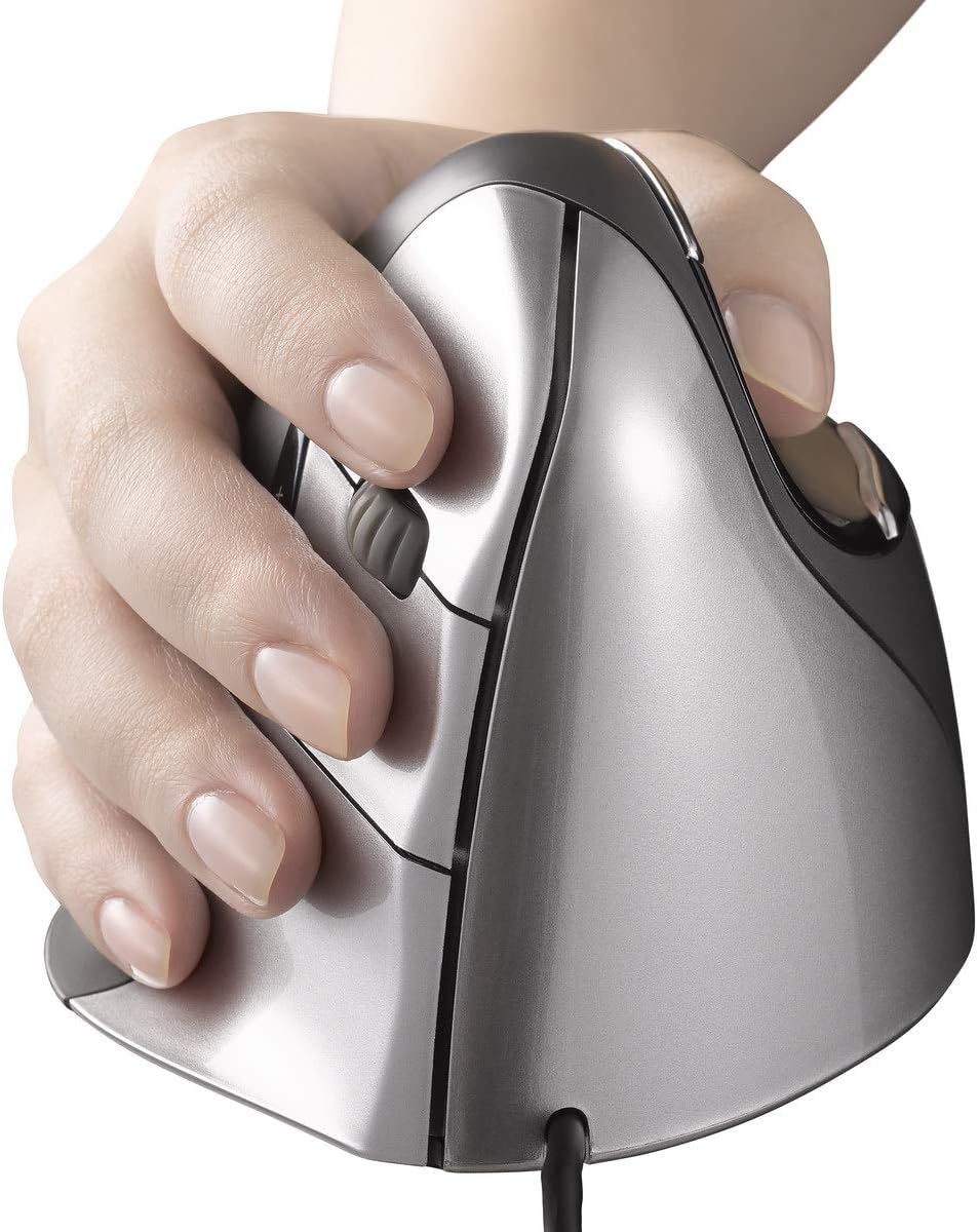 Evoluent Vertical Mouse 4 Right Hand (VM4R)   Ergonomic USB Wired Mouse for Laptop and PC with Jestik Microfiber Cloth (Regular Size) Black