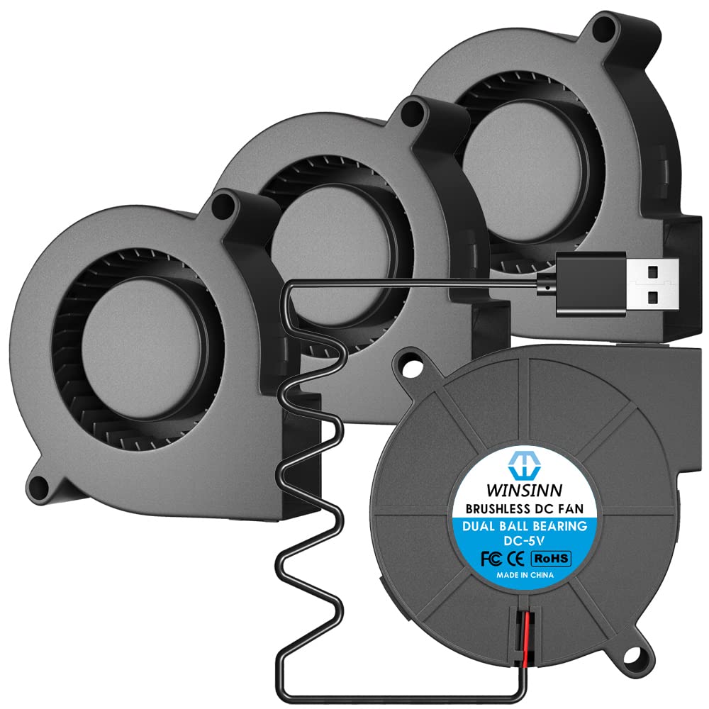 Winsinn 50Mm 5015 Tiny Cooling Usb Blower Fan 5V, 50Mm Micro Mini Usb 5 Volt Fans Blower Turbine Turbo Dual Ball Bearing, 1000Mm/39In Cable Brushless Cooling 50Mmx15Mm (Pack Of 4Pcs)