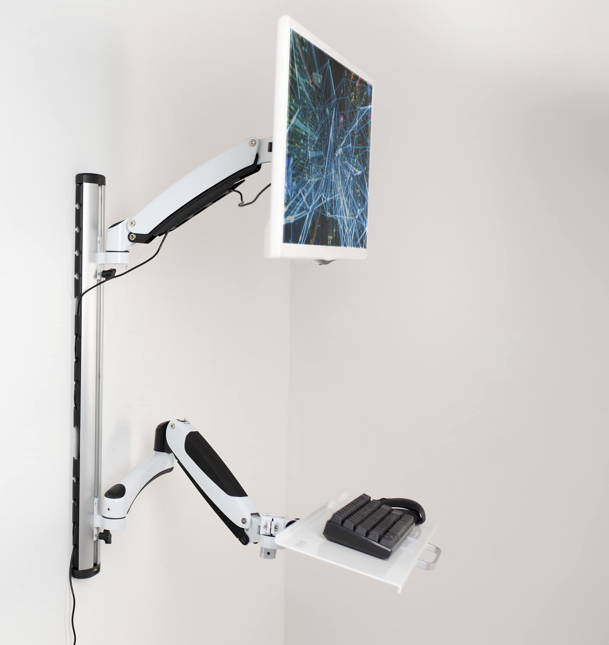 VIVO Sit Stand Wall Mount Counterbalance Height Adjustable Monitor and Keyboard Workstation for Screens up to 27 inches, White STAND SIT1KW