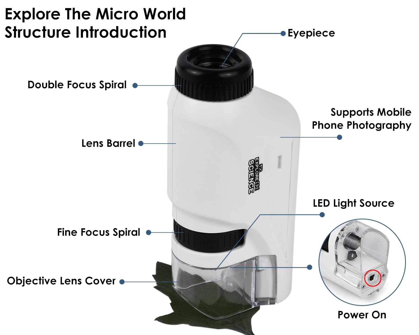 Microscope Kids 60X 120X Led Lighted Pocket Microscope Mini Portable Handheld Microscope For Student Science Gifts