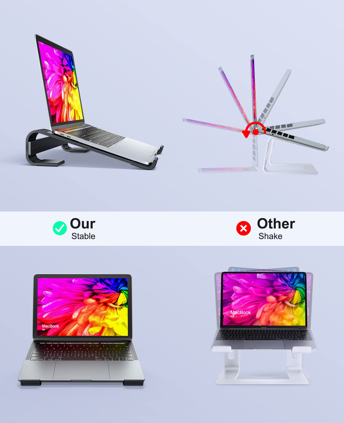 Soqool Laptop Stand For Desk, Ergonomic Detachable Laptop Riser, Aluminum Macbook Stand, Compatible With 12 17'' All Laptops Suc