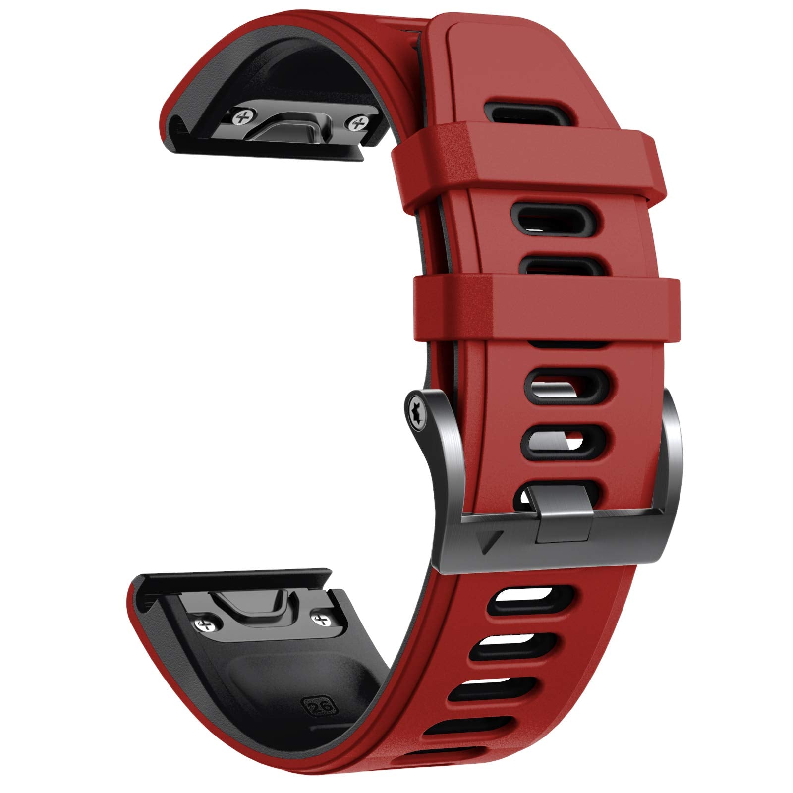 Ancool Fenix 6X Pro Watch Band/Fenix 5X Watch Band/Fenix 7X Watch Band 26Mm Silicone Watch Band For Fenix 6X/5X Plus/7X(Red Blac