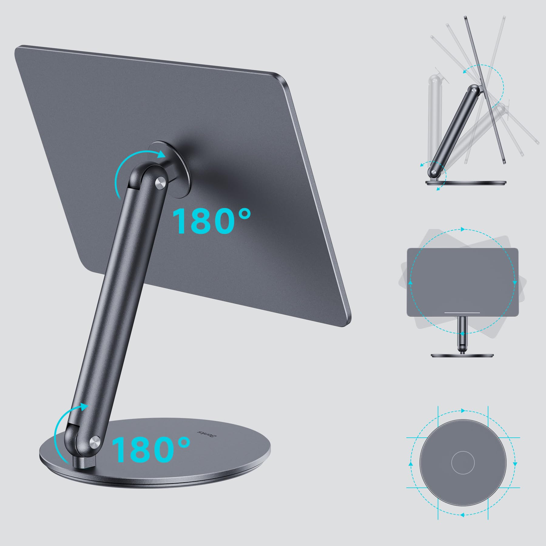 Benks Magnetic Ipad Stand, Infinity Pro 360 Rotating Ipad Mount, Foldable Portable Tablet Holder, Adjustable Rotating Table Stan