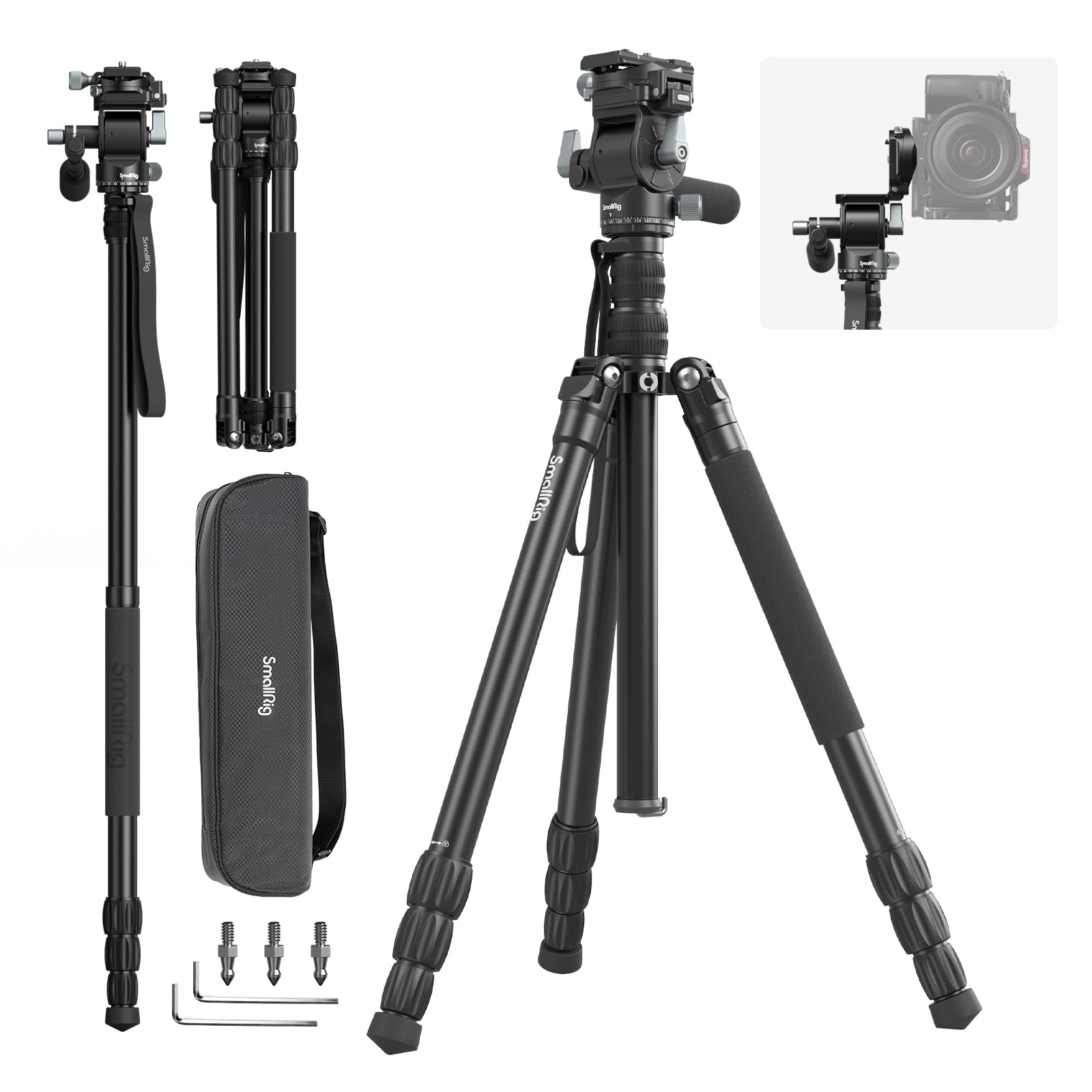 SmallRig CT195 Video Tripod Kit, 73 Camera Tripod with Pan Tilt Fluid Head for Vertical/Horizontal Shooting, Max Load 15kg / 33I