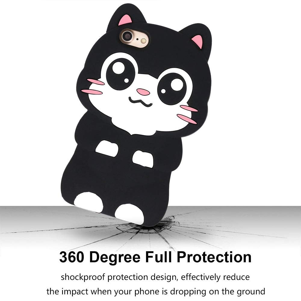 Yonocosta Cute Iphone Se 2022 Case, Iphone Se 2020 Case, Iphone 7 Case, Iphone 8 Cases, Funny Kawaii Big Eye Black Cat Kitty 3D