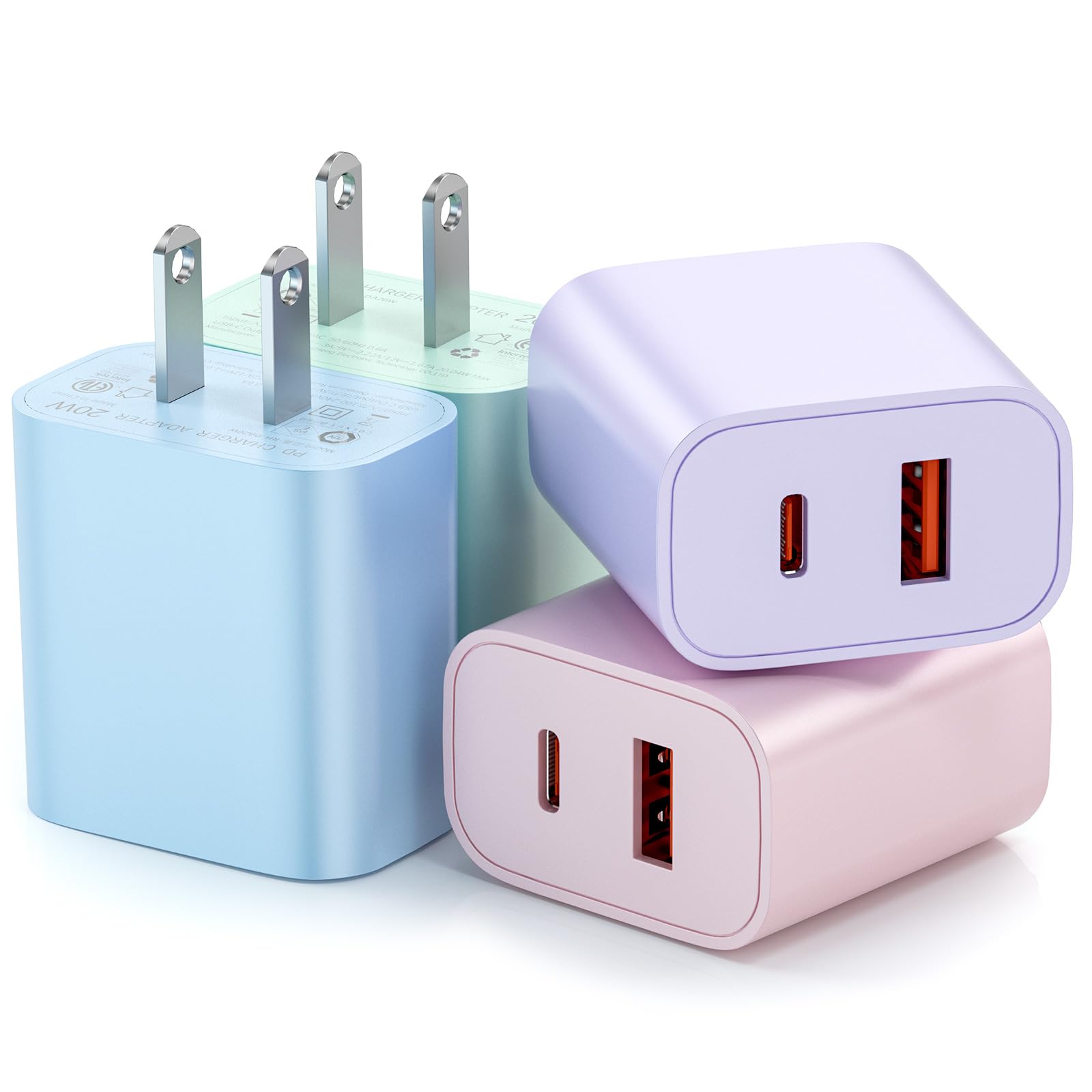 Usb C Charger Block, [4 Pack] Dual Port Type C Fast Charging Block 20W Usb-C Power Adapter & Qc 3.0 Usb A Port Type C Wall Charg