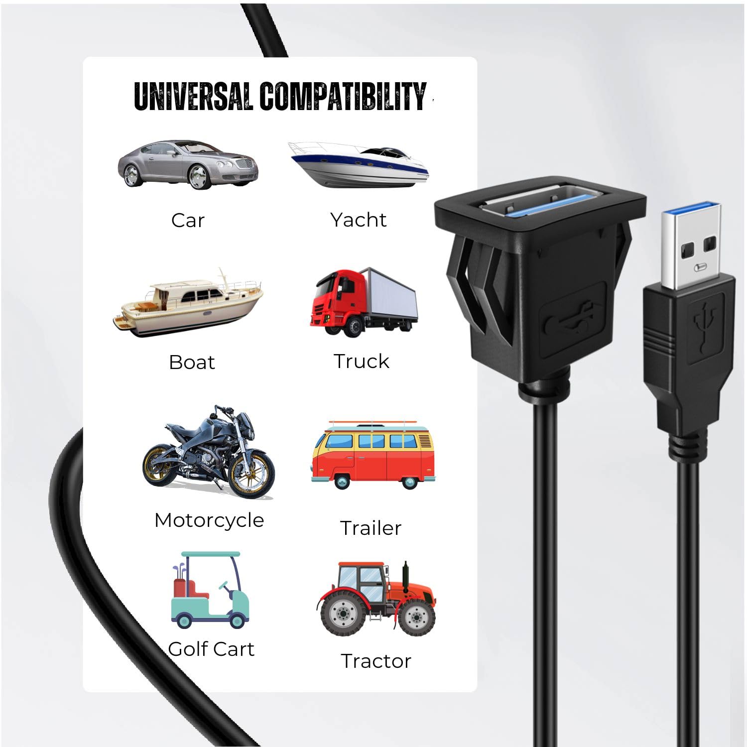 Tnp Usb 3.0 Flush Mount Cable W/Buckle (Square) Dashboard Panel Dash Mount 1 Port Usb Socket Plug Jack Connector Extension Wire