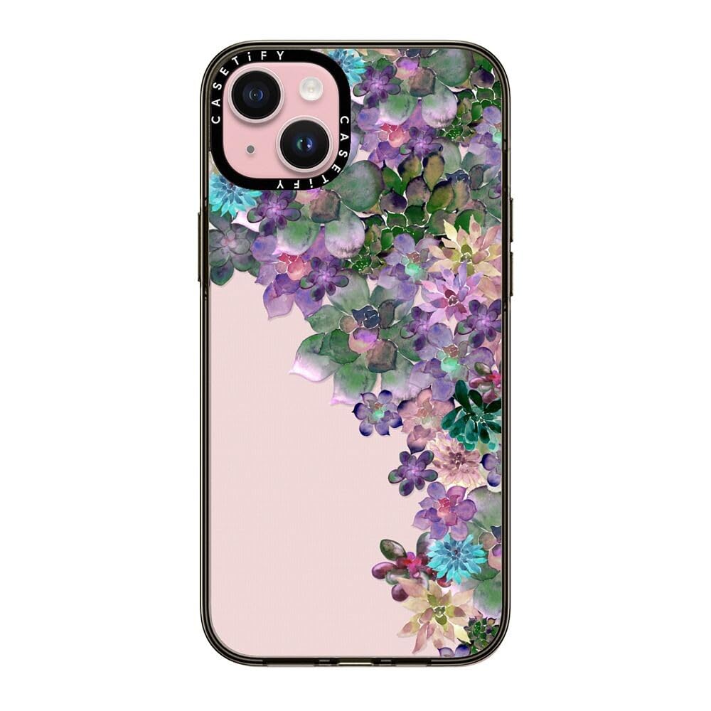 Casetify Compact Iphone 15 Plus Case [2X Military Grade Drop Tested / 4Ft Drop Protection]   My Succulent Garden   Clear Black