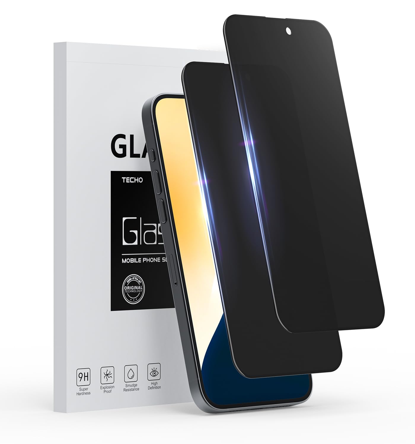 Techo Privacy Screen Protector For Iphone 16 Pro Max Tempered Glass Film, Full Coverage Edge To Edge, Anti Spy Private, 9H Hardn